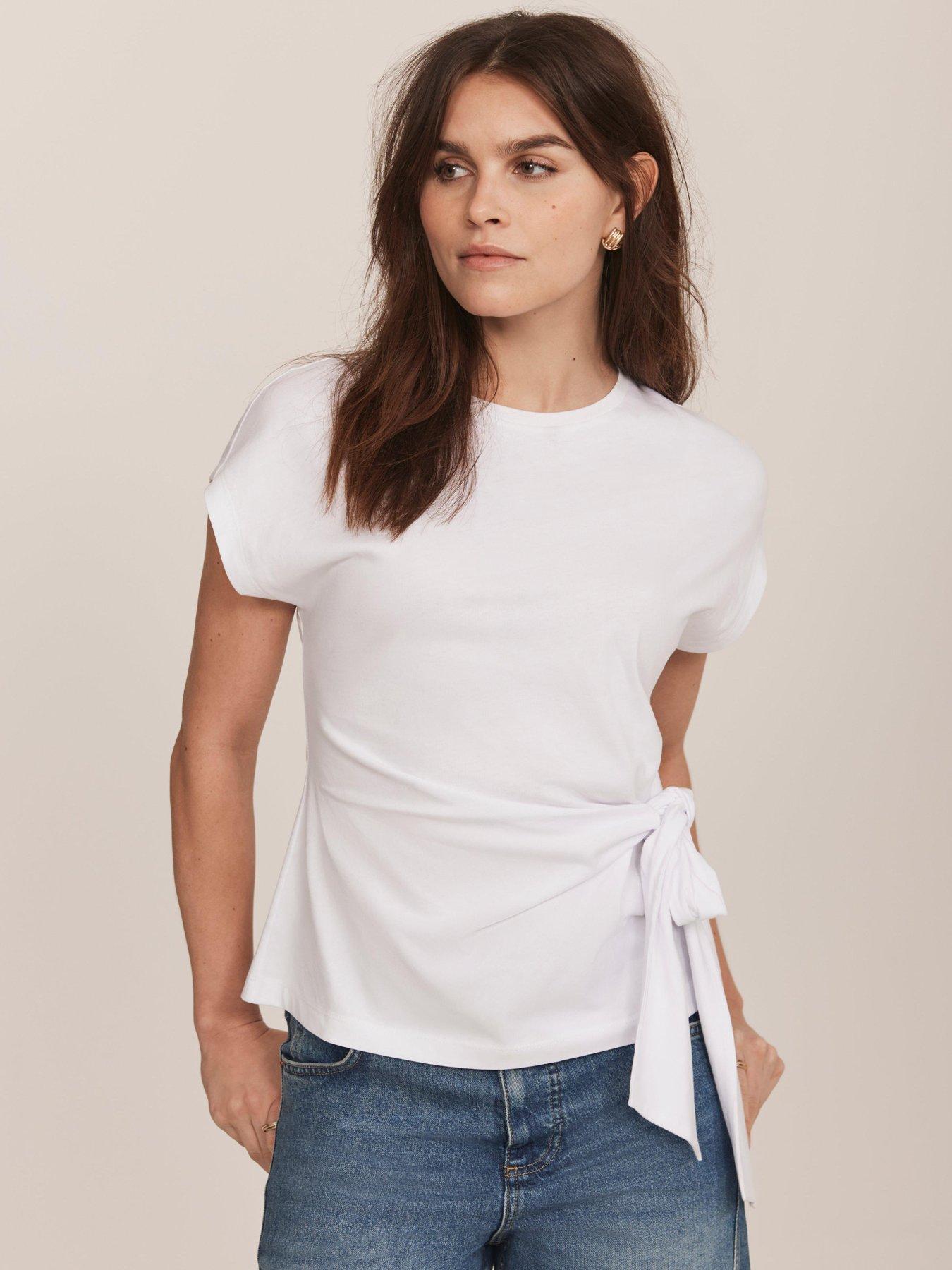 front image of mint-velvet-ivory-tie-waist-t-shirt