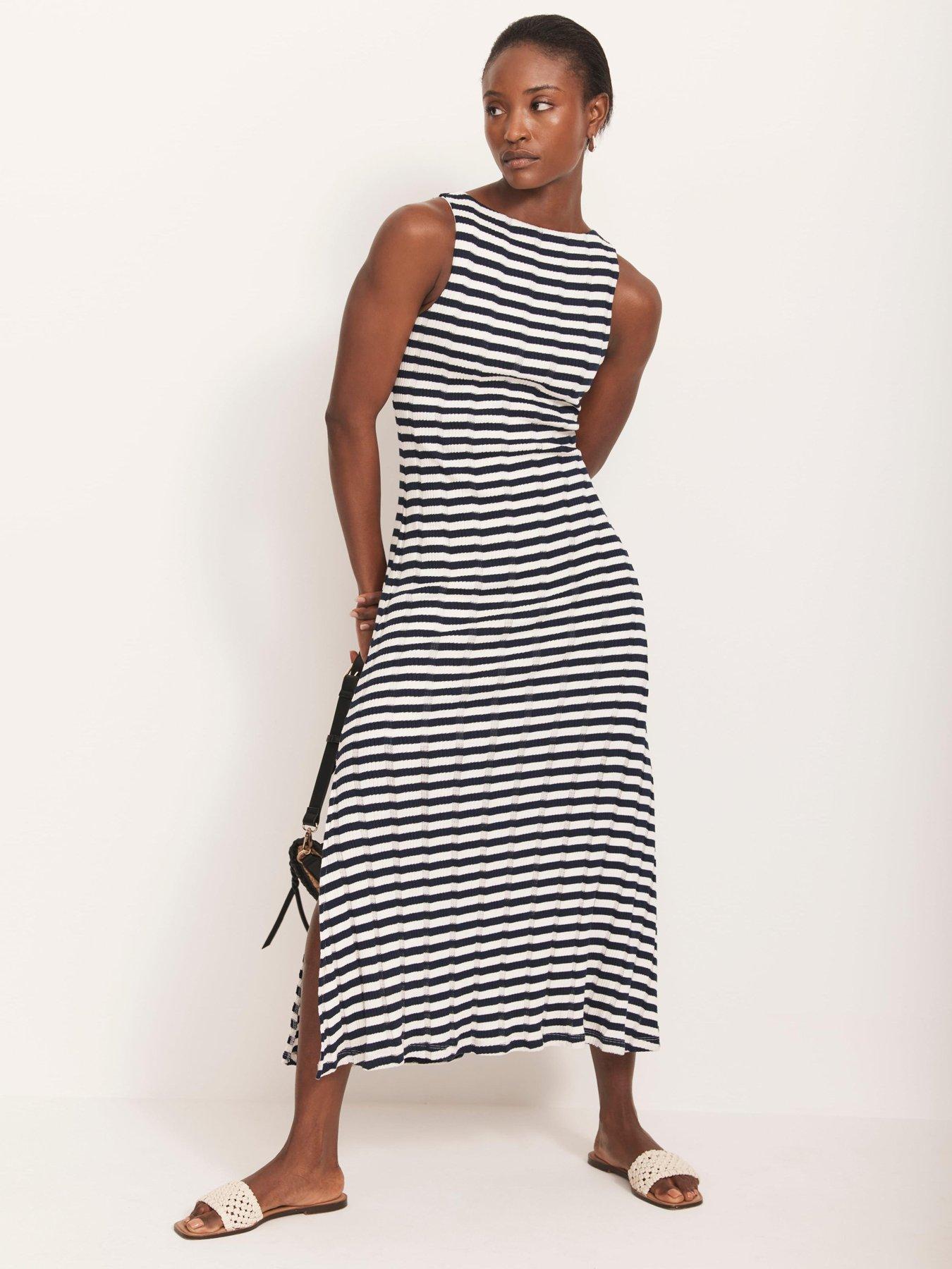 undefined Stripe Jersey Ribbed Dress - Blue