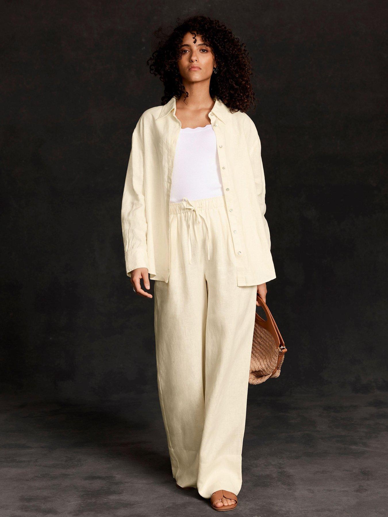 stillFront image of mint-velvet-yellow-linen-wide-leg-trousers