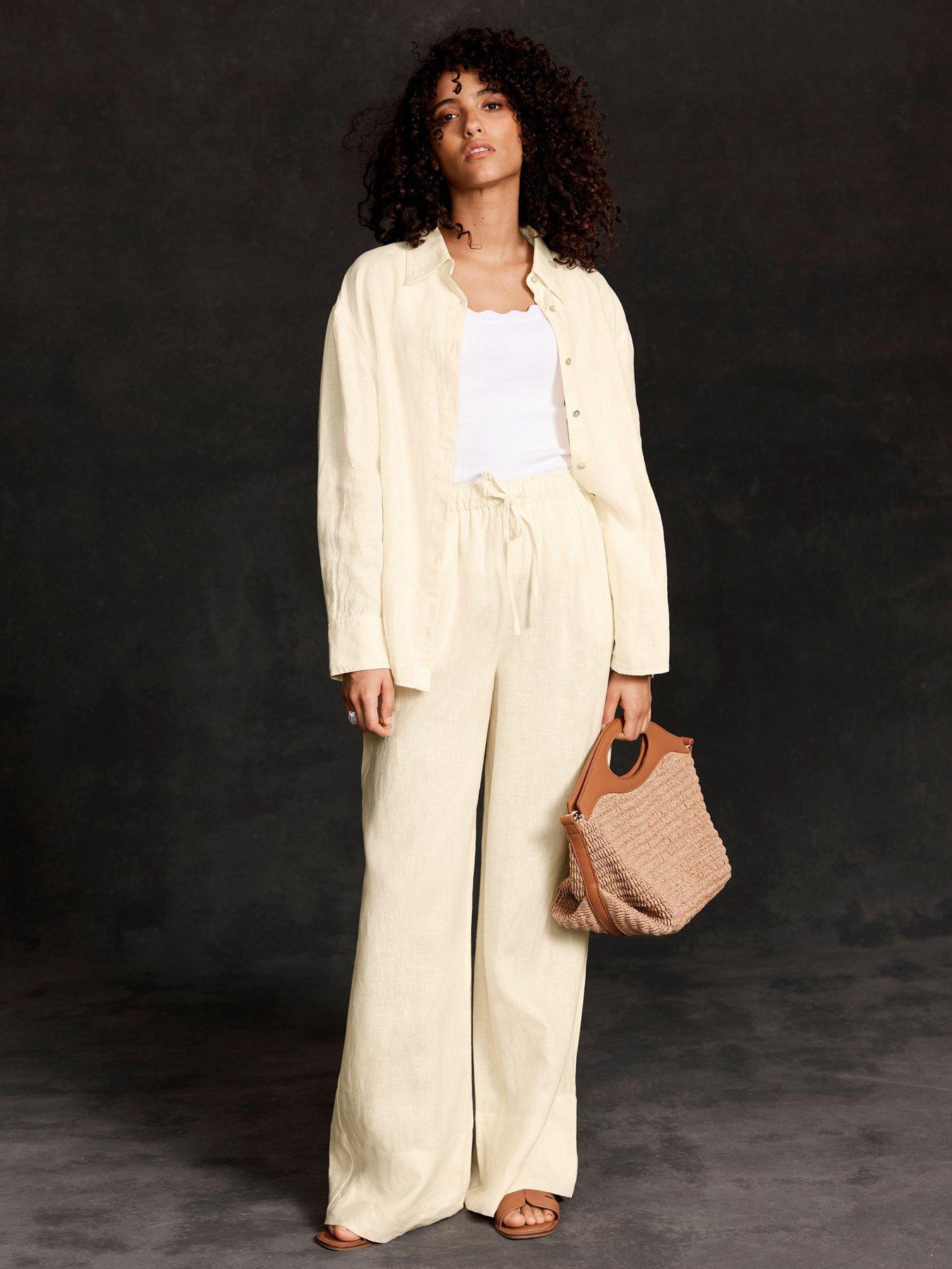  image of mint-velvet-yellow-linen-wide-leg-trousers