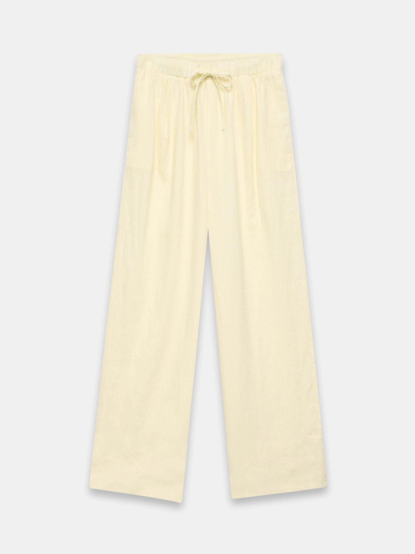  image of mint-velvet-yellow-linen-wide-leg-trousers