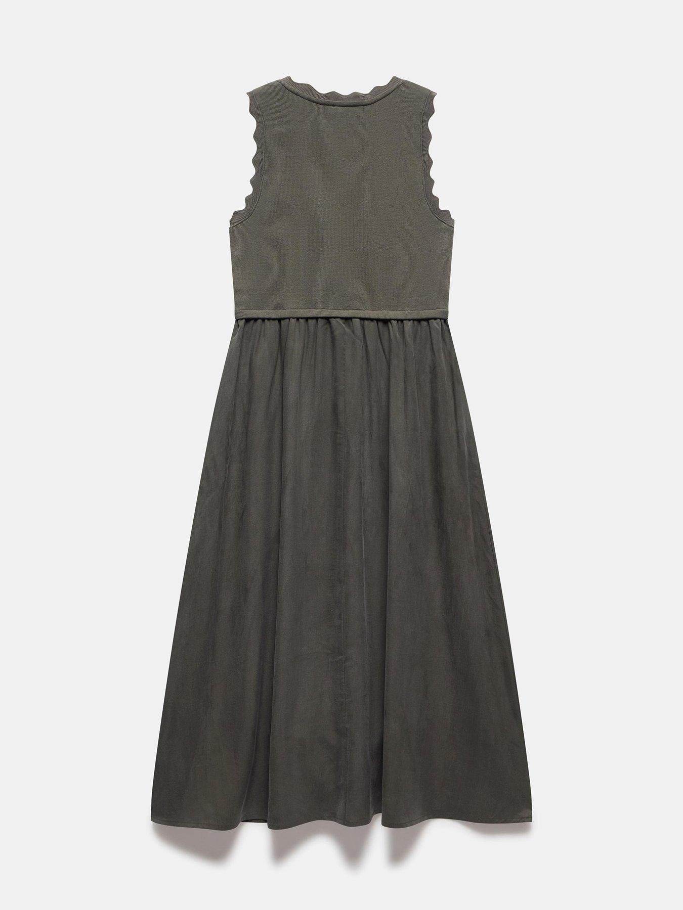 Image 6 of 6 of Mint Velvet Scallop Trim Midi Dress - Khaki