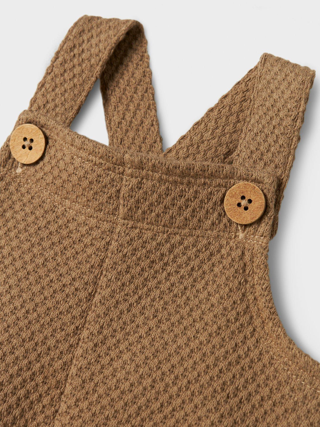 Image 3 of 3 of Lil Atelier Baby Boys Textured Dungaree - Brown