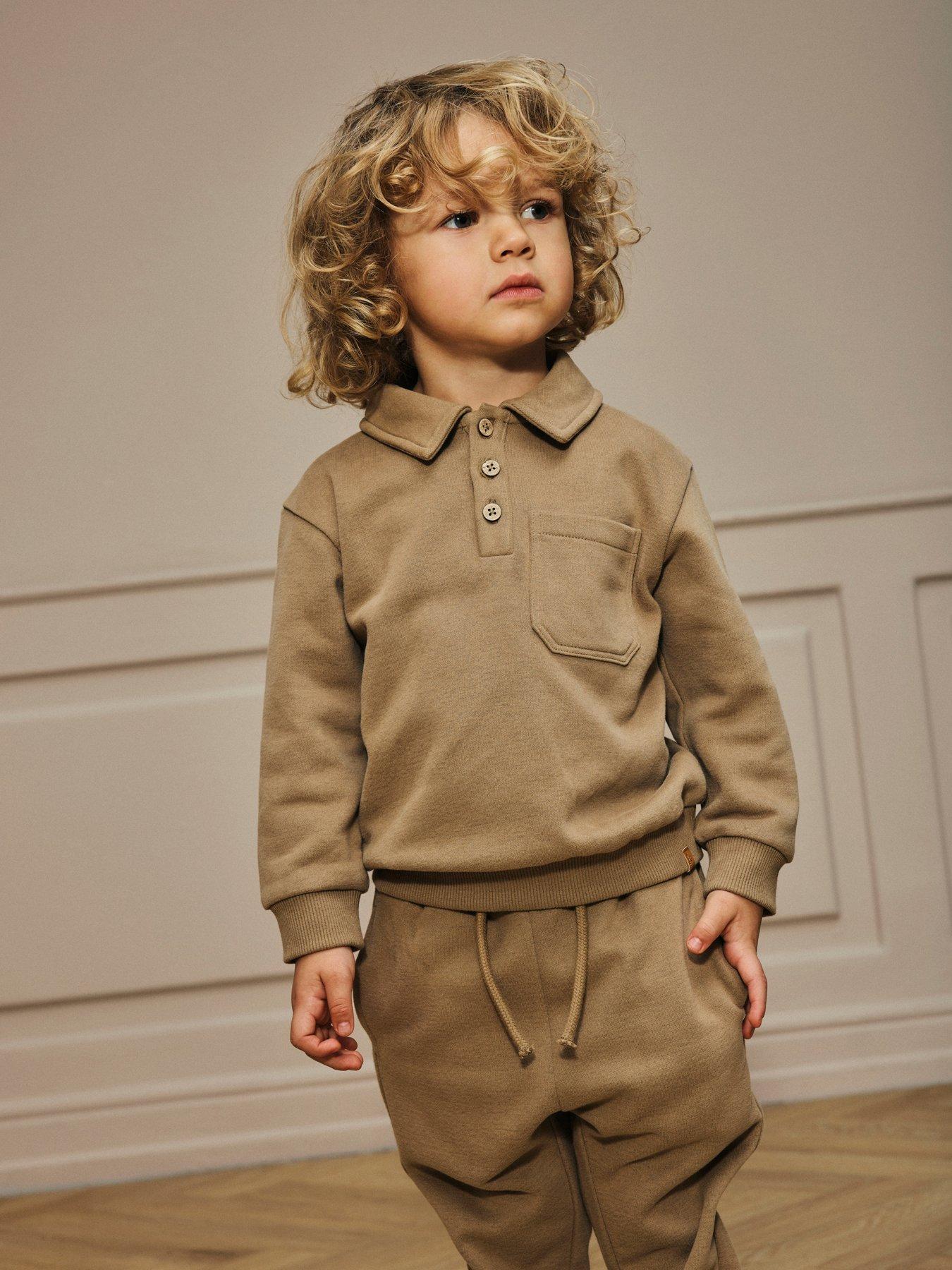 Lil Atelier Mini Boys Collared Co-Ord Sweat - Brown