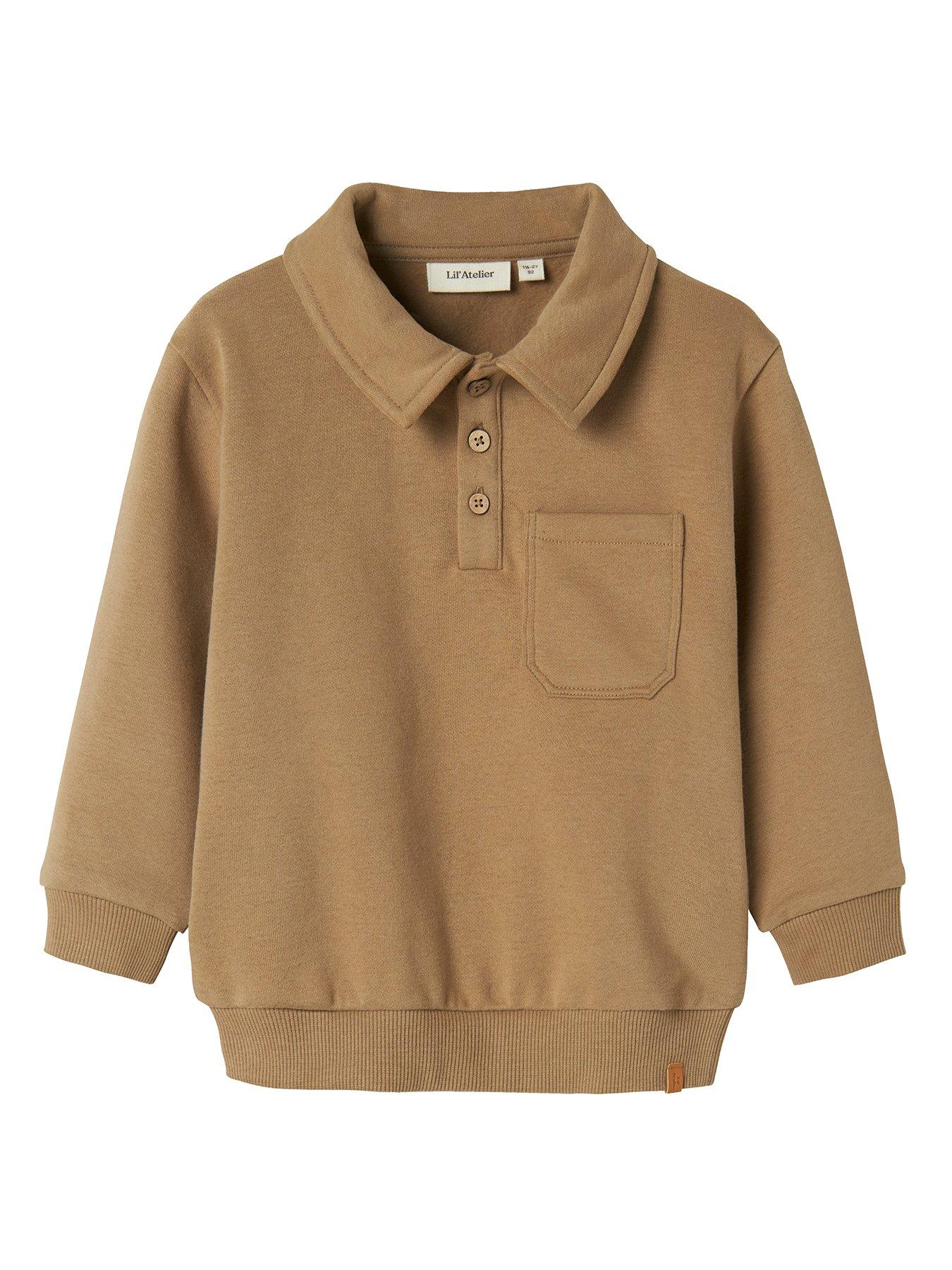Lil Atelier Mini Boys Collared Co-Ord Sweat - Brown