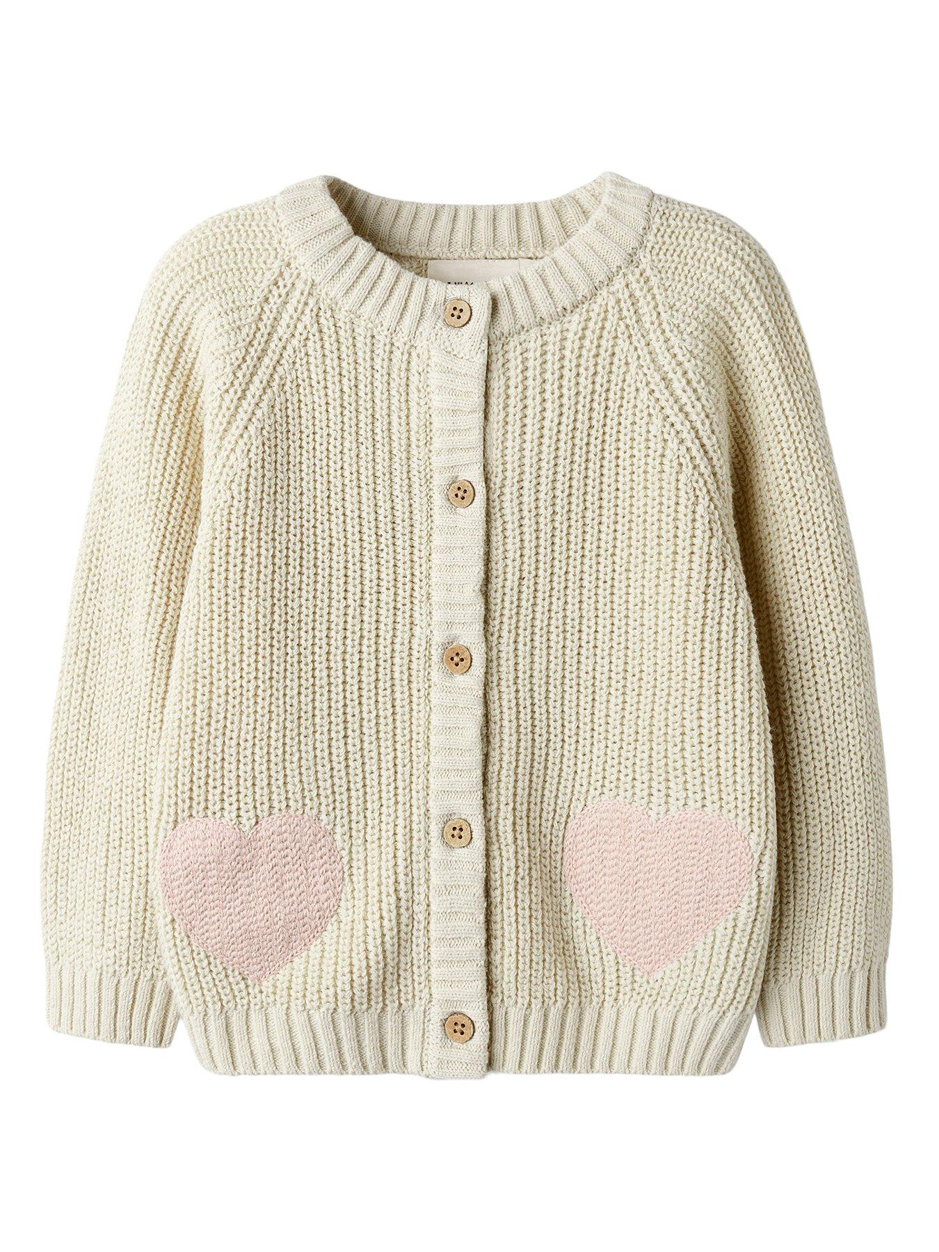 Image 1 of 3 of Lil Atelier Mini Girls Heart Knitted Cardigan - Beige