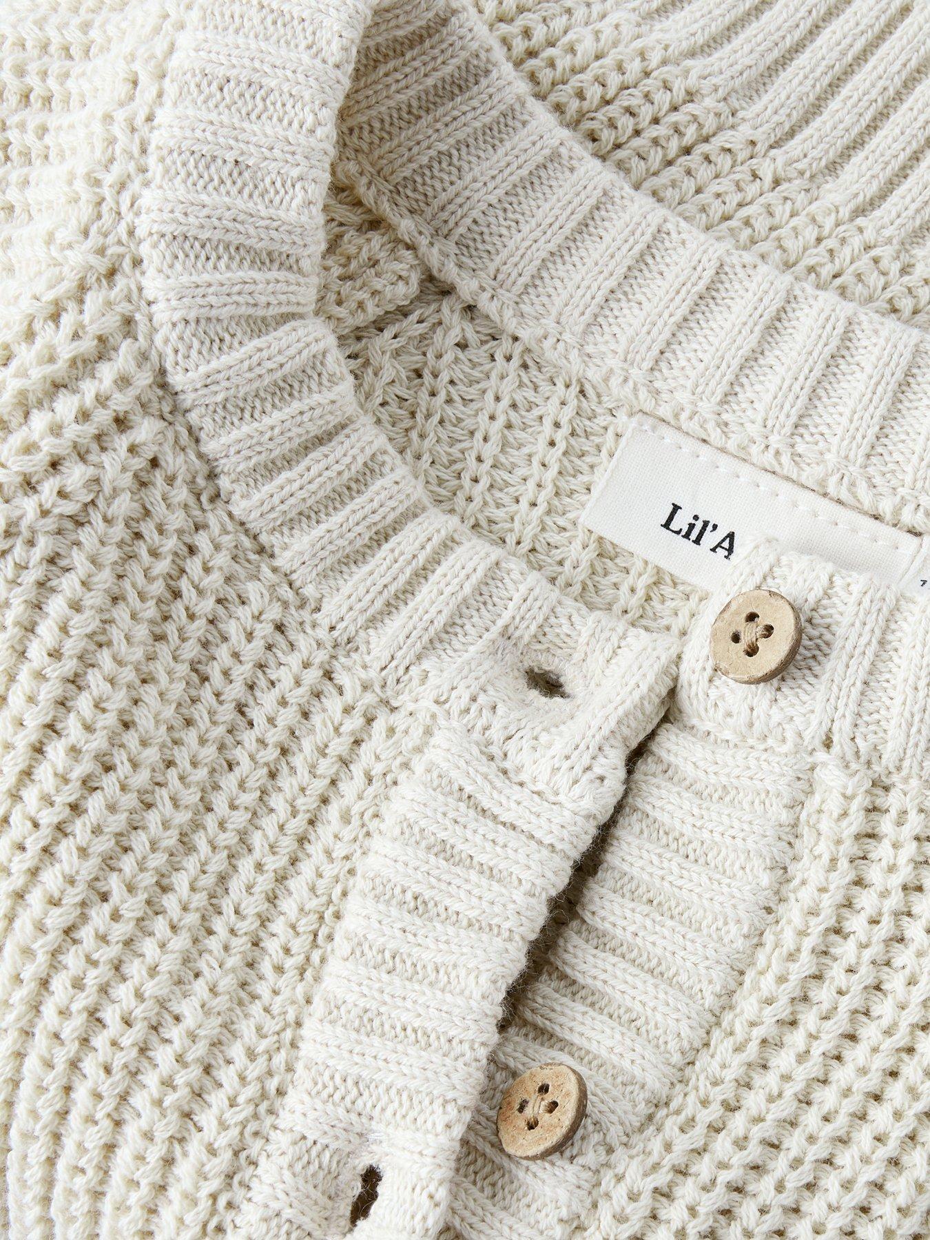 Image 3 of 3 of Lil Atelier Mini Girls Heart Knitted Cardigan - Beige