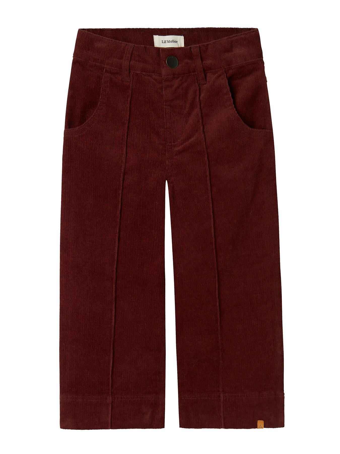  image of lil-atelier-mini-girls-cord-trousers-dark-red