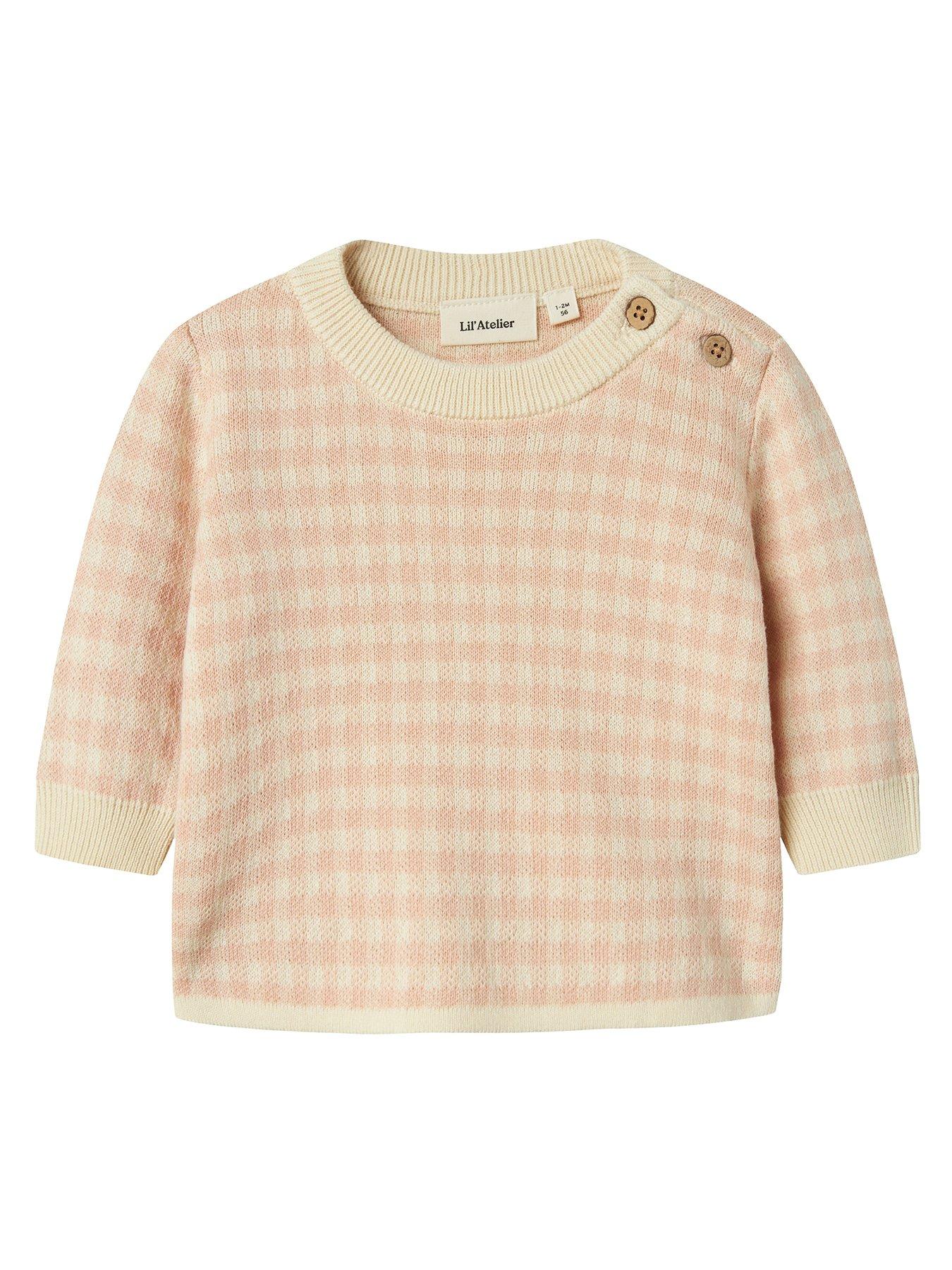 Image 2 of 5 of Lil Atelier Baby Girls Gingham Knitted Jumper - Light Pink