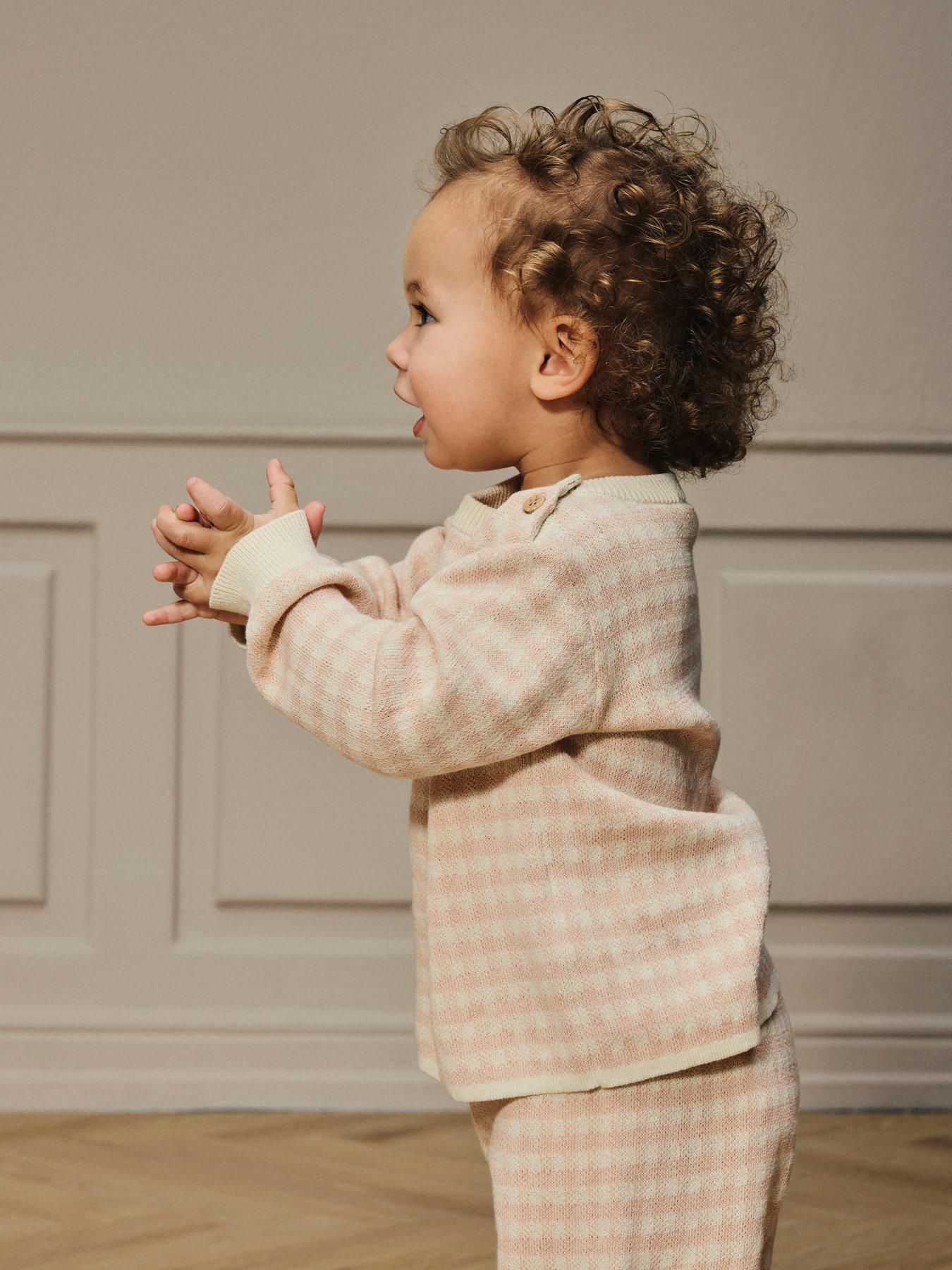 Image 4 of 5 of Lil Atelier Baby Girls Gingham Knitted Jumper - Light Pink