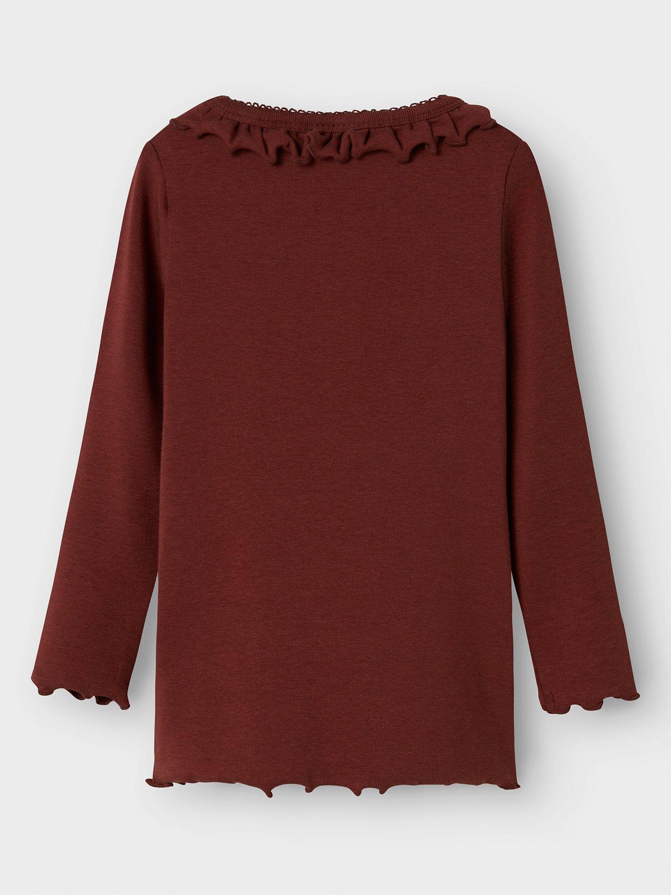 Image 3 of 4 of Lil Atelier Mini Girls Frill Long Sleeve Tshirt - Dark Red