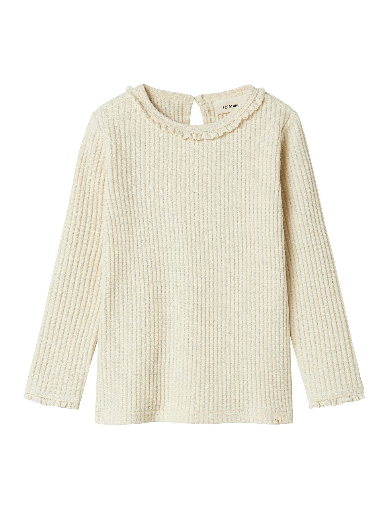Lil Atelier Mini Girls Frill Long Sleeve Tshirt - Cream