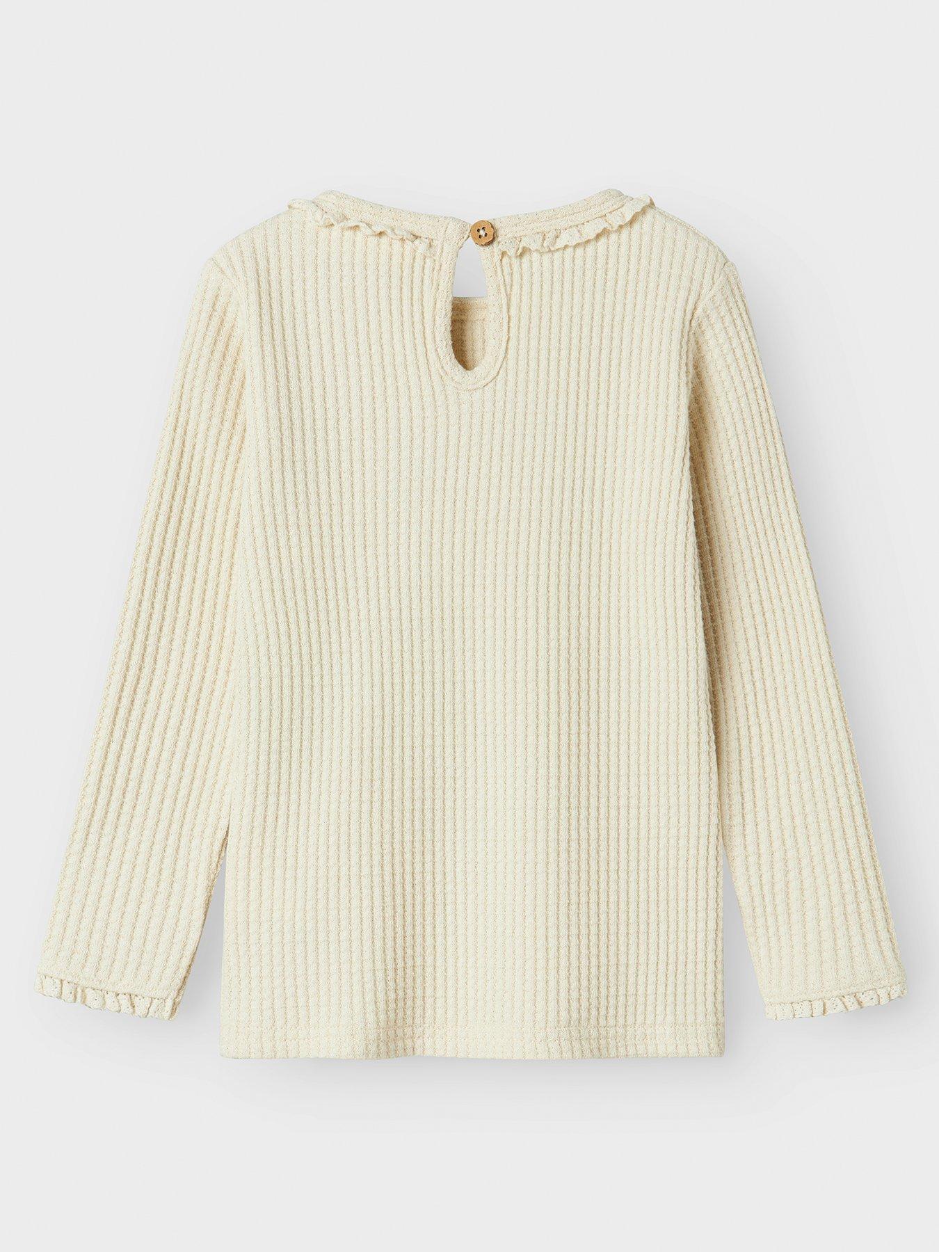 Image 3 of 4 of Lil Atelier Mini Girls Frill Long Sleeve Tshirt - Cream