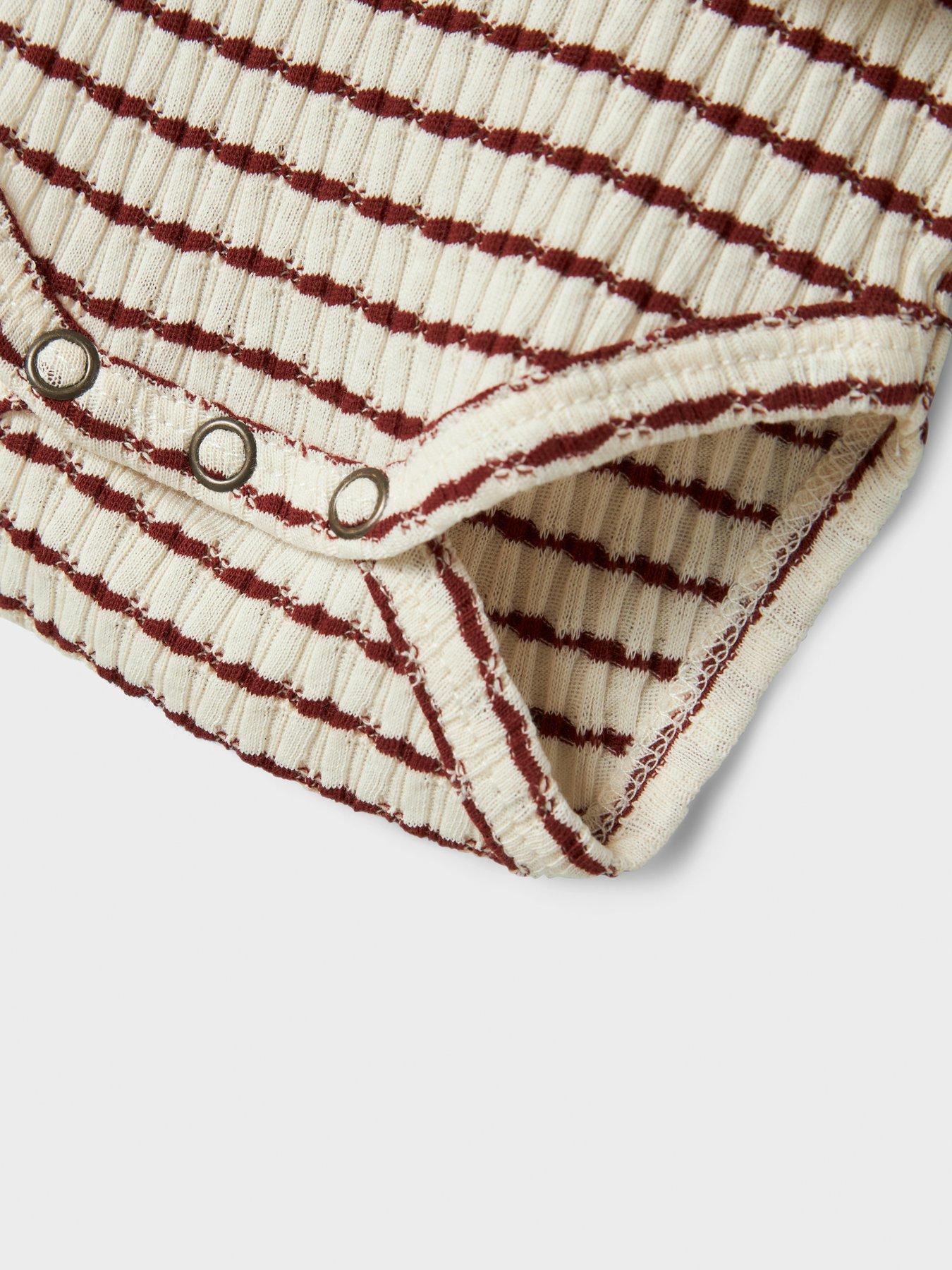 Image 3 of 3 of Lil Atelier Baby Girls Striped Frill Body Dress - Dark Red