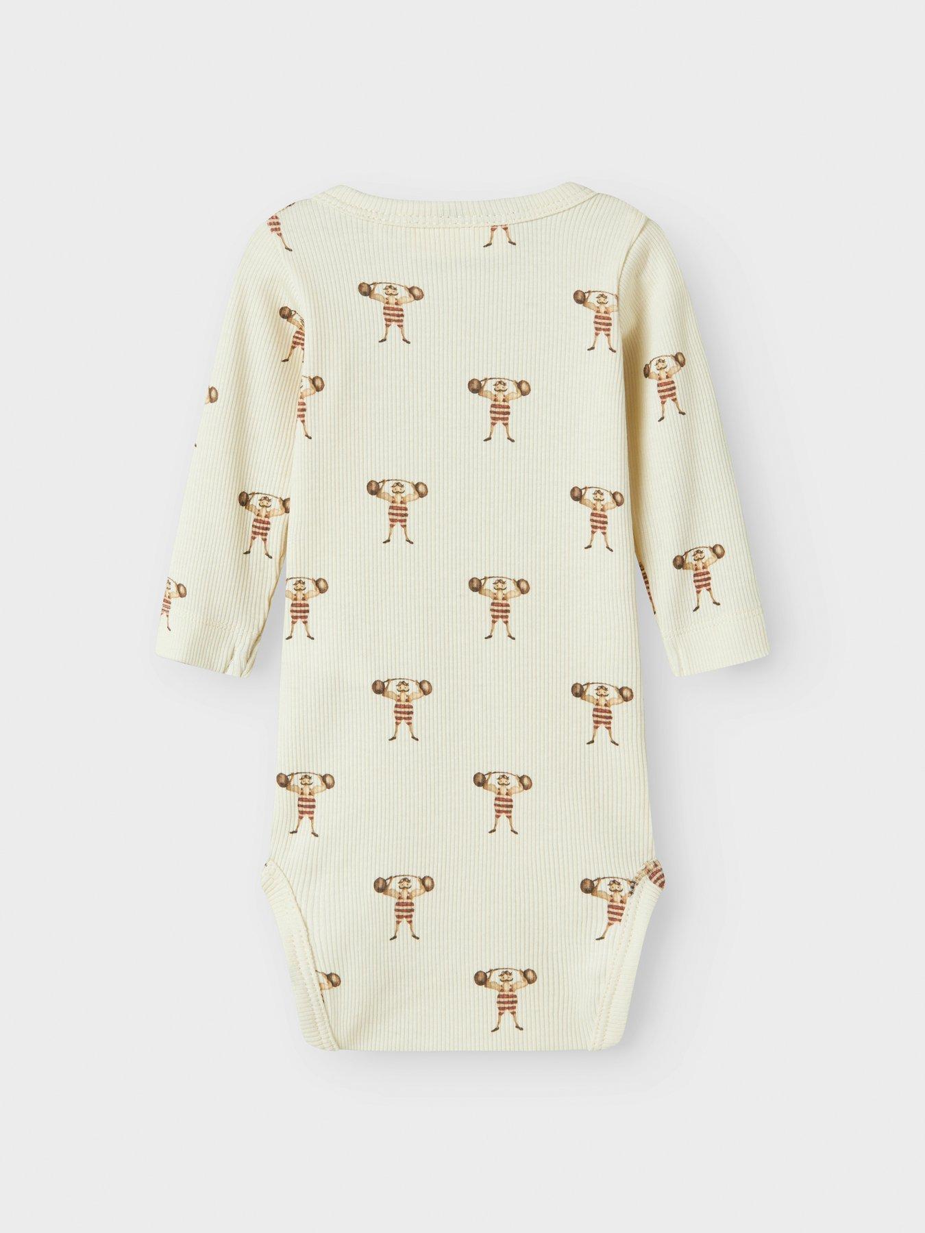 Image 3 of 4 of Lil Atelier Baby Boys Strong Man Print Long Sleeve Bodysuit - Cream