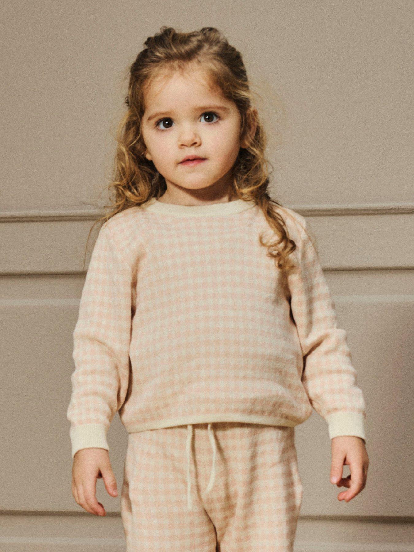 undefined Mini Girls Gingham Knitted Co-Ord Jumper - Light Pink