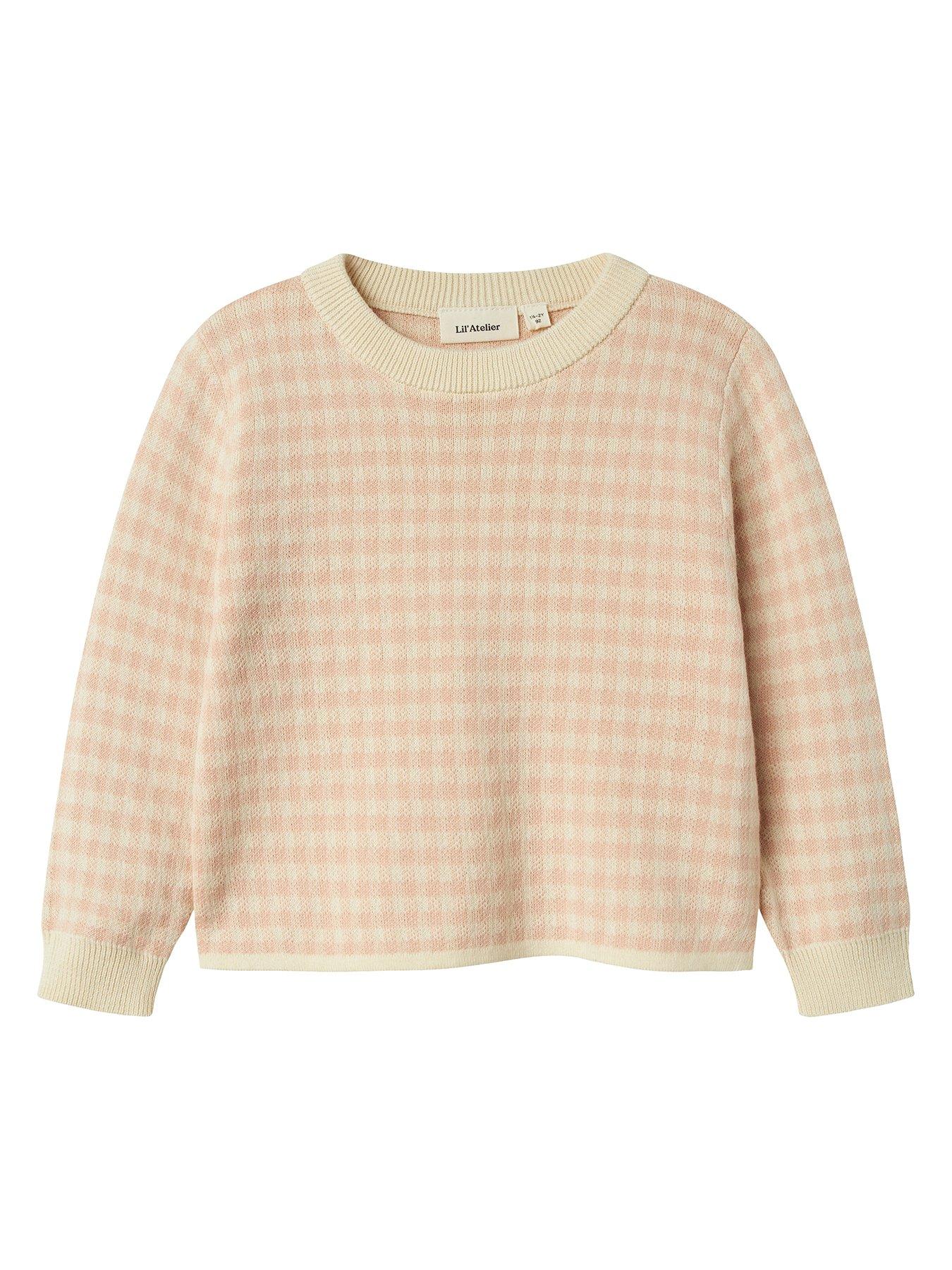 Image 2 of 5 of Lil Atelier Mini Girls Gingham Knitted Co-Ord Jumper - Light Pink