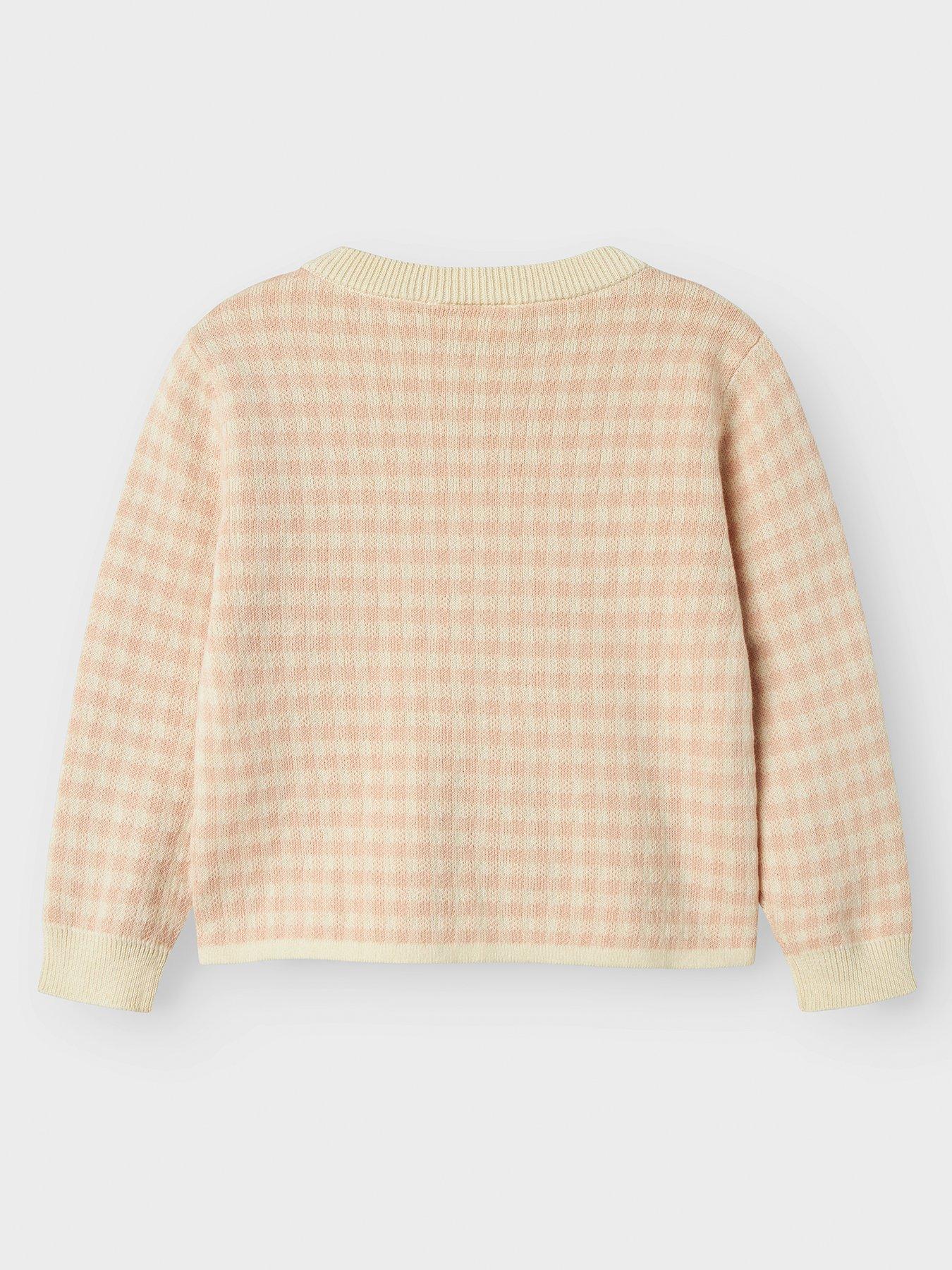 Image 3 of 5 of Lil Atelier Mini Girls Gingham Knitted Co-Ord Jumper - Light Pink