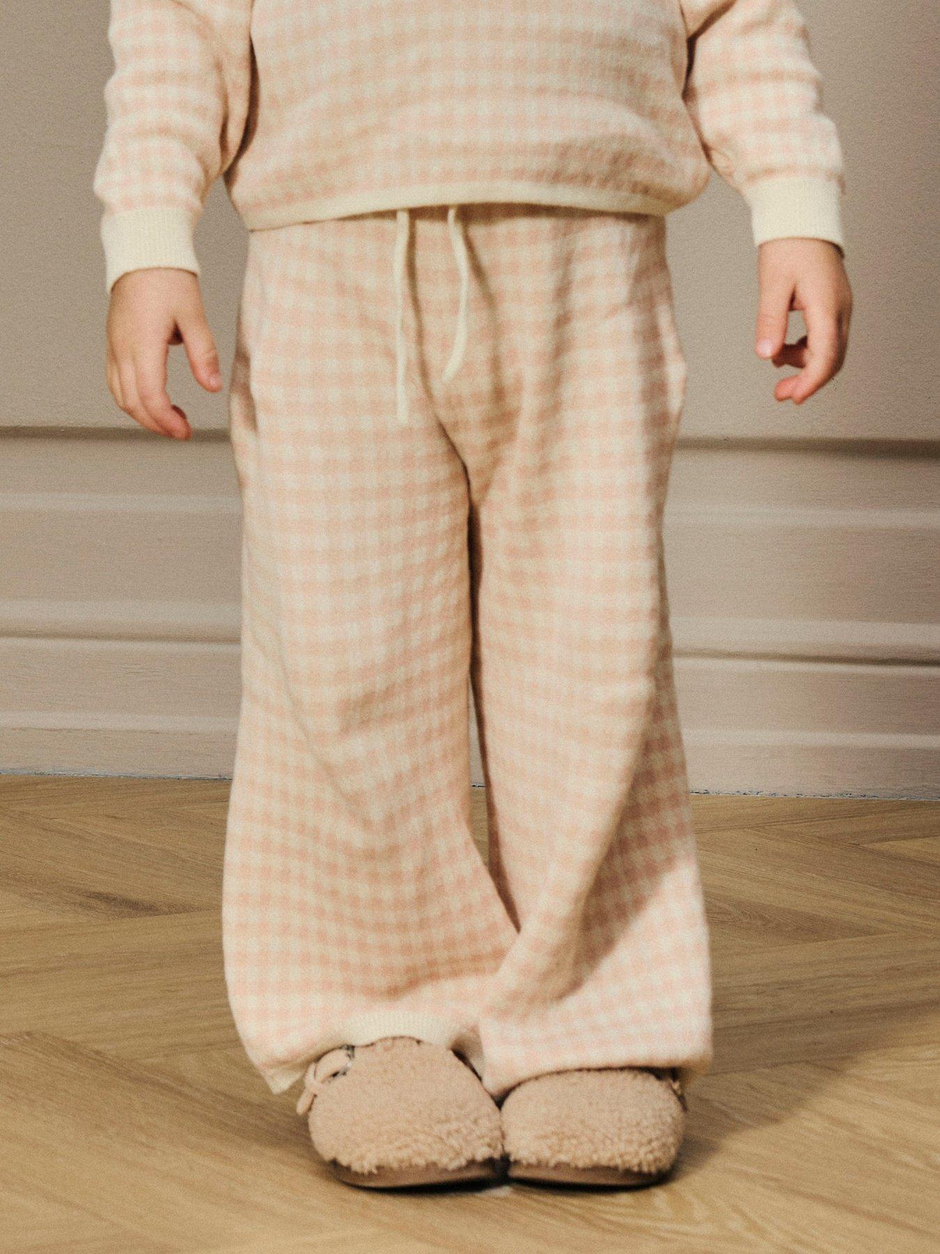 undefined Mini Girls Gingham Knitted Co-Ord Trousers - Light Pink