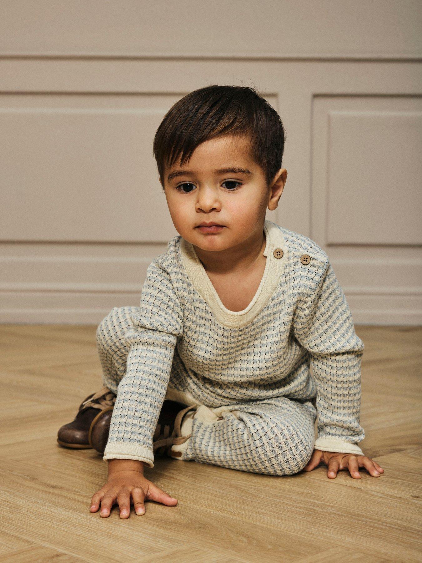 undefined Baby Boys Textured Knitted Romper - Grey