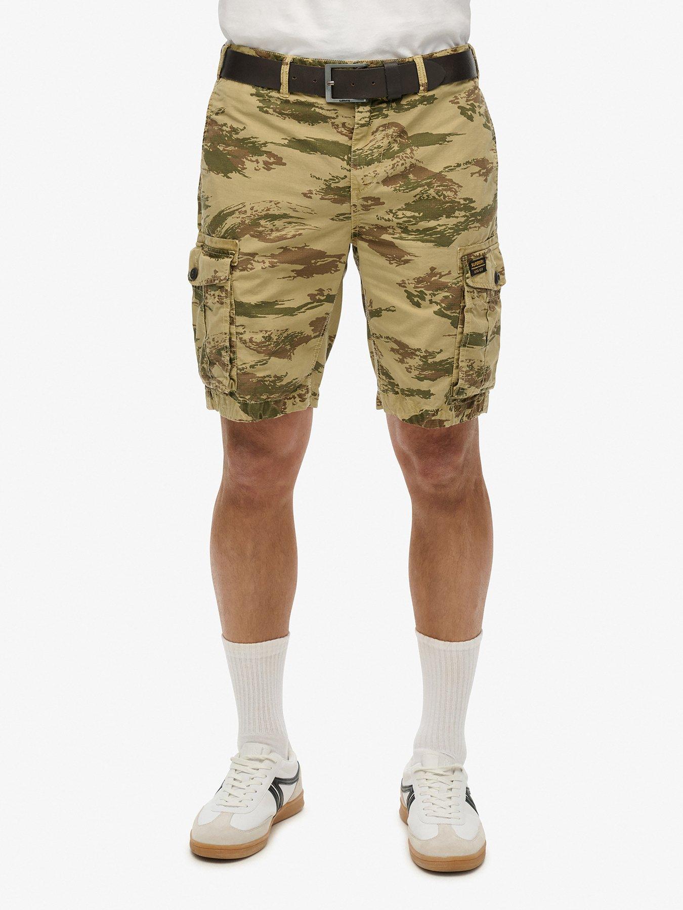 front image of superdry-parachute-light-camo-print-shorts-khaki