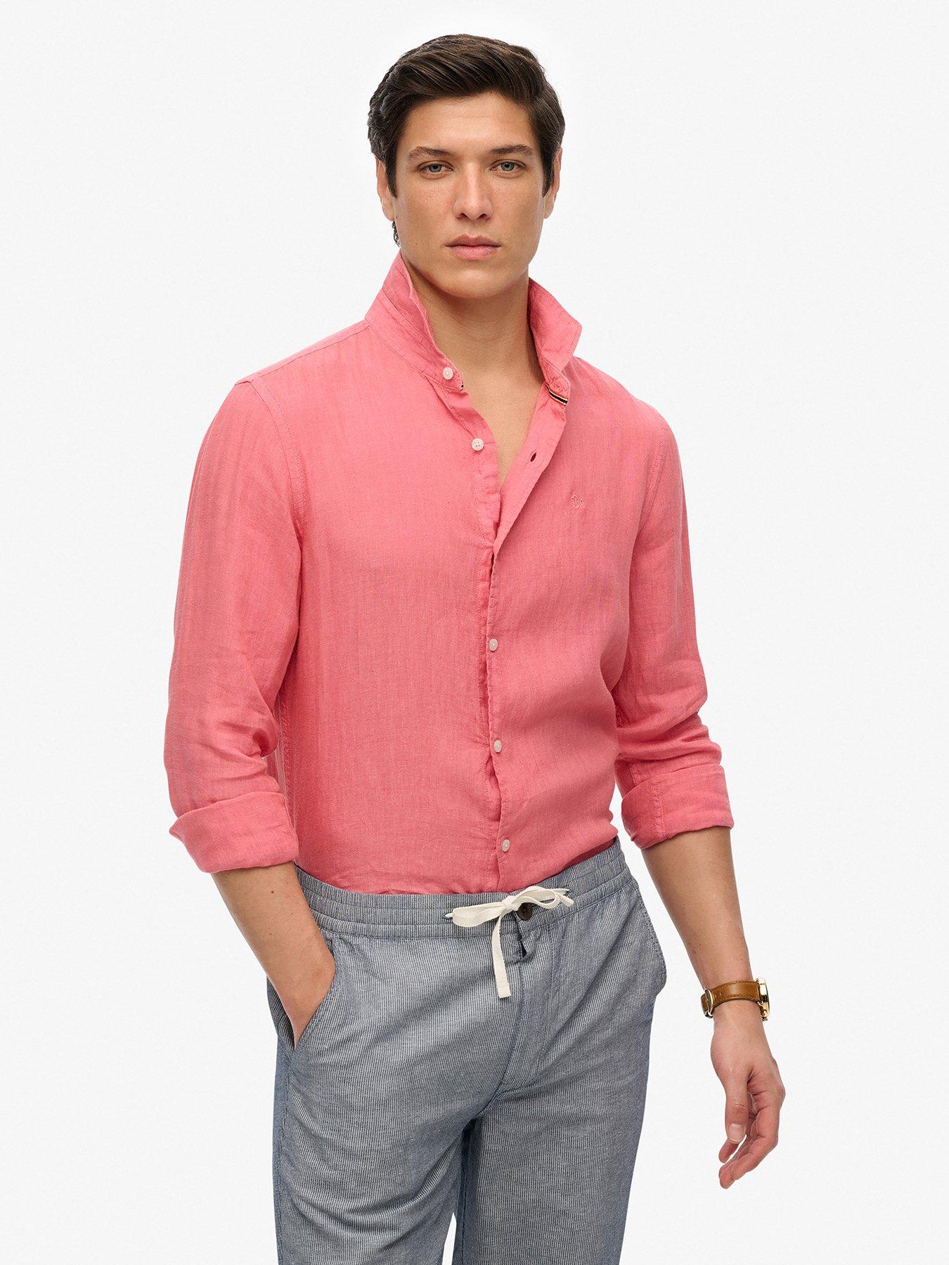 Superdry Embroidered Vacation Linen Long Sleeve Shirt - Pink