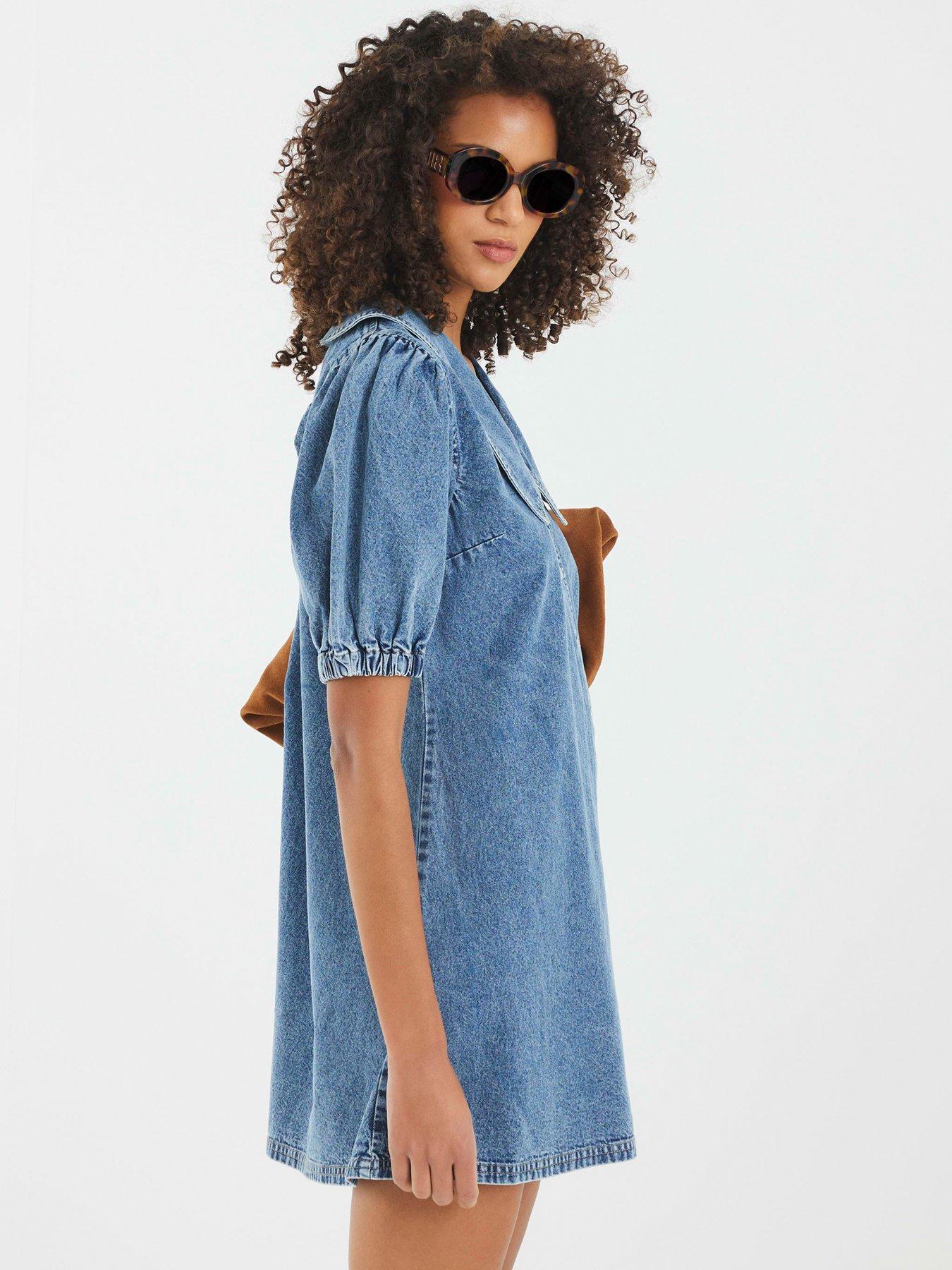 river island shirt dress Womens River Island Blue Floral Print Belted Mini Shirt Dress M (US 8-10)