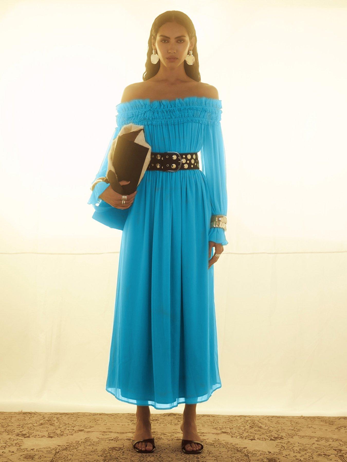 undefined Bardot Maxi Dress - Blue
