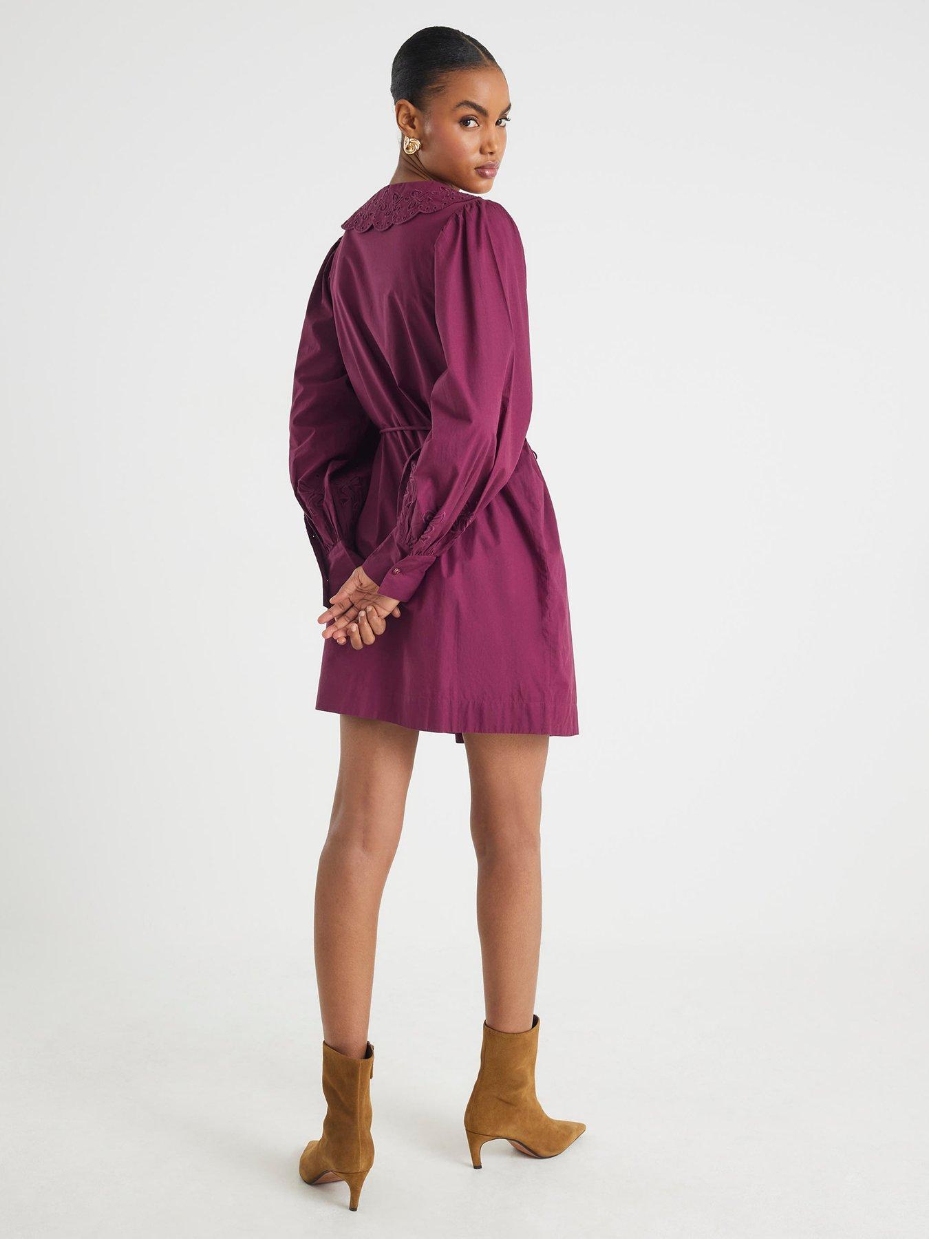 Image 2 of 4 of River Island Collar Mini Shirt Dress - Red