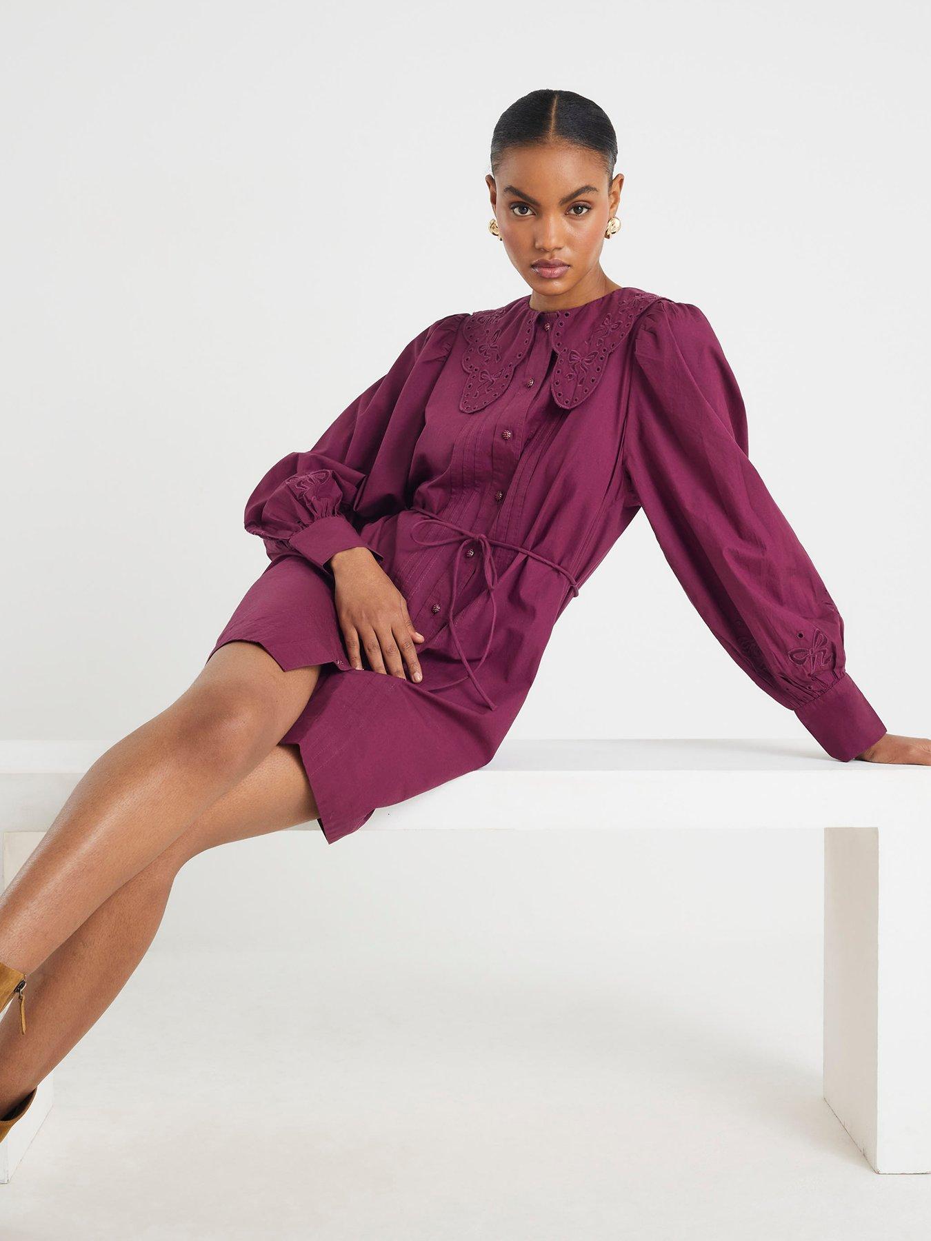 Image 3 of 4 of River Island Collar Mini Shirt Dress - Red