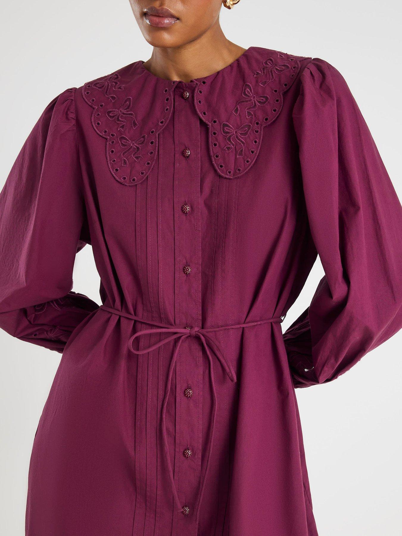 Image 4 of 4 of River Island Collar Mini Shirt Dress - Red