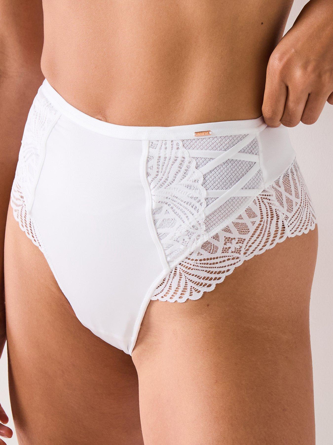 undefined Geo Lace Tummy Control Thong - White