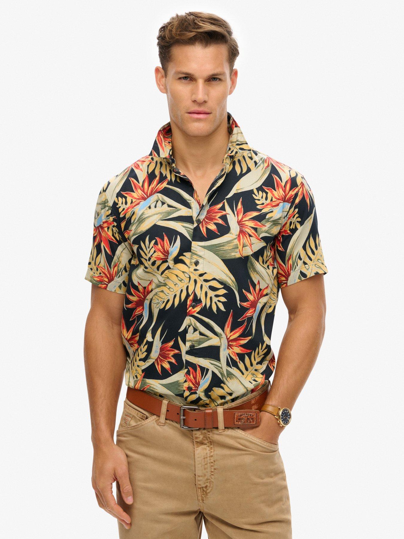 front image of superdry-hawaiian-printed-short-sleeve-shirt-navy