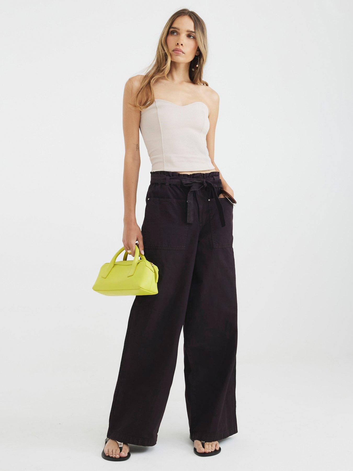 Image 1 of 4 of River Island Petra Paperbag Trouser - Brown