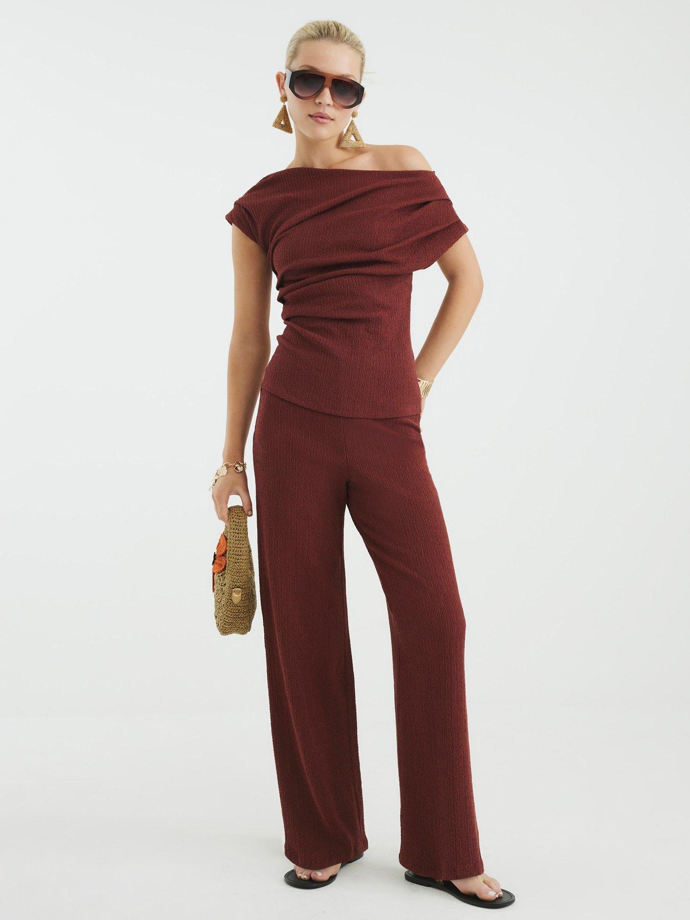 undefined Textured Wide Leg Trousers - Brown