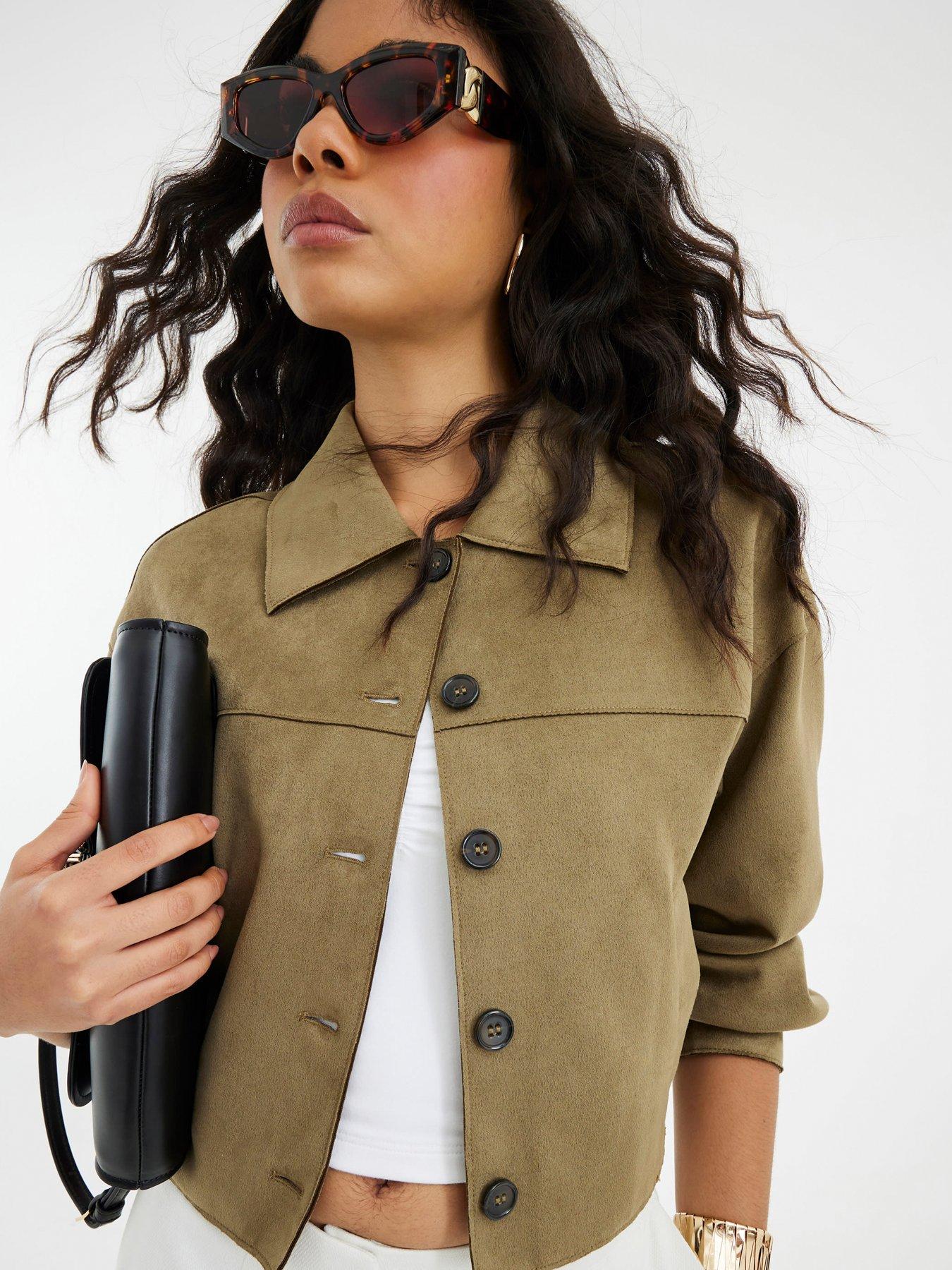 Image 1 of 6 of River Island Suedette Overshirt - Green