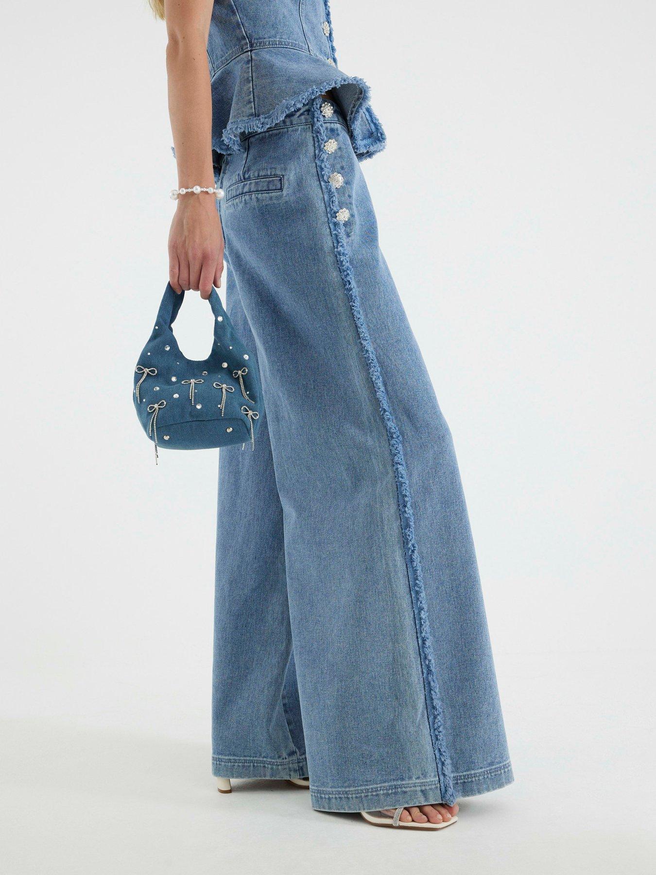 River Island Palazzo Bling Button Trouser - Blue