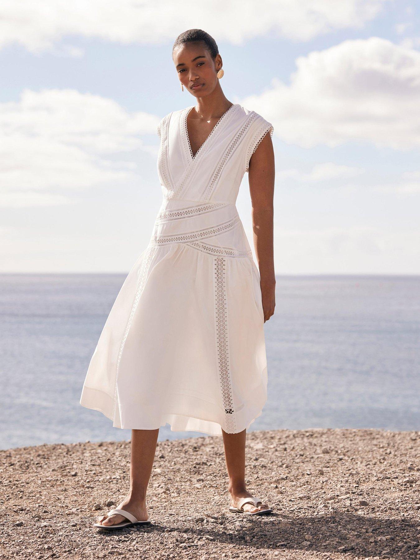 undefined Trim Detail Extreme Midi Dress - White