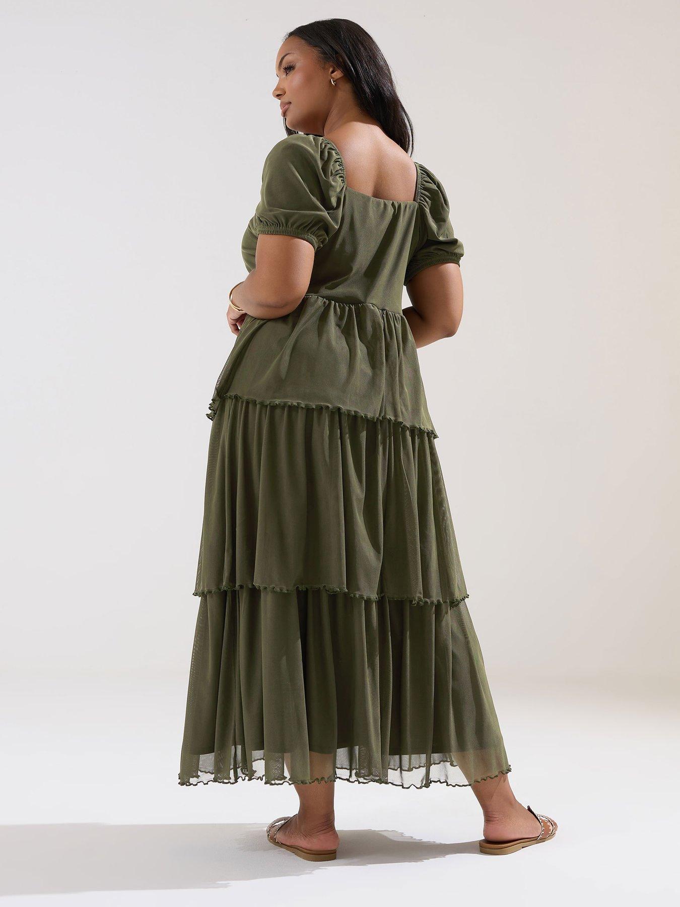 stillFront image of yours-curve-3-tier-occasion-dress-green