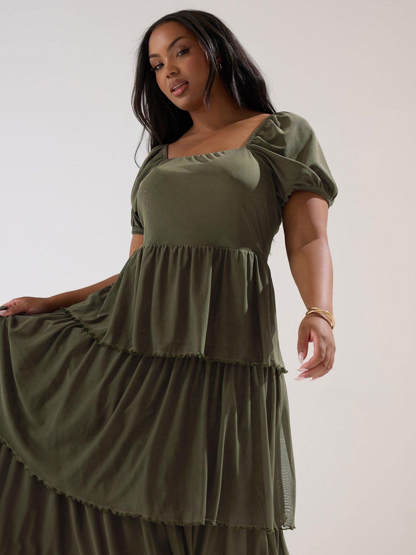  image of yours-curve-3-tier-occasion-dress-green
