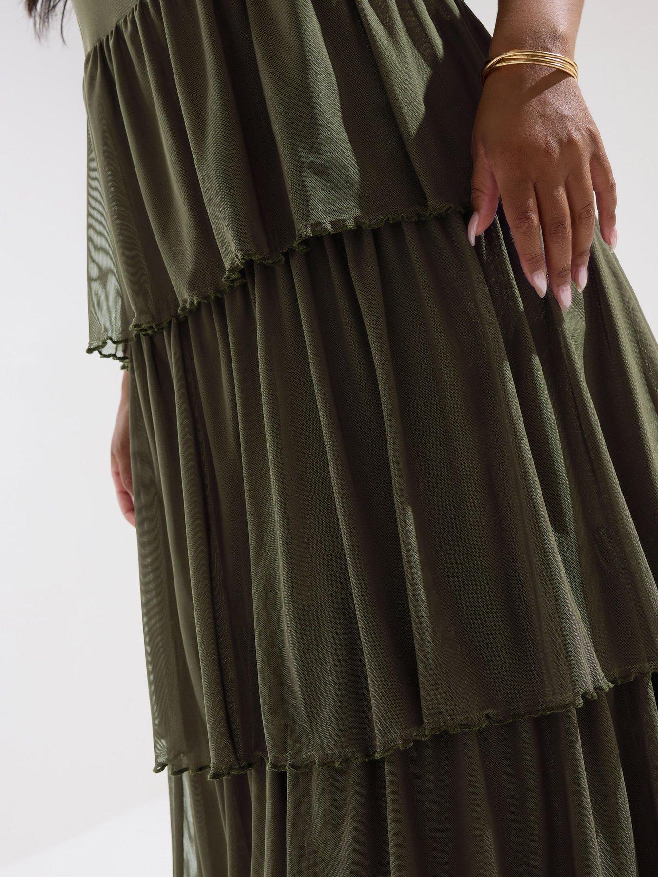  image of yours-curve-3-tier-occasion-dress-green