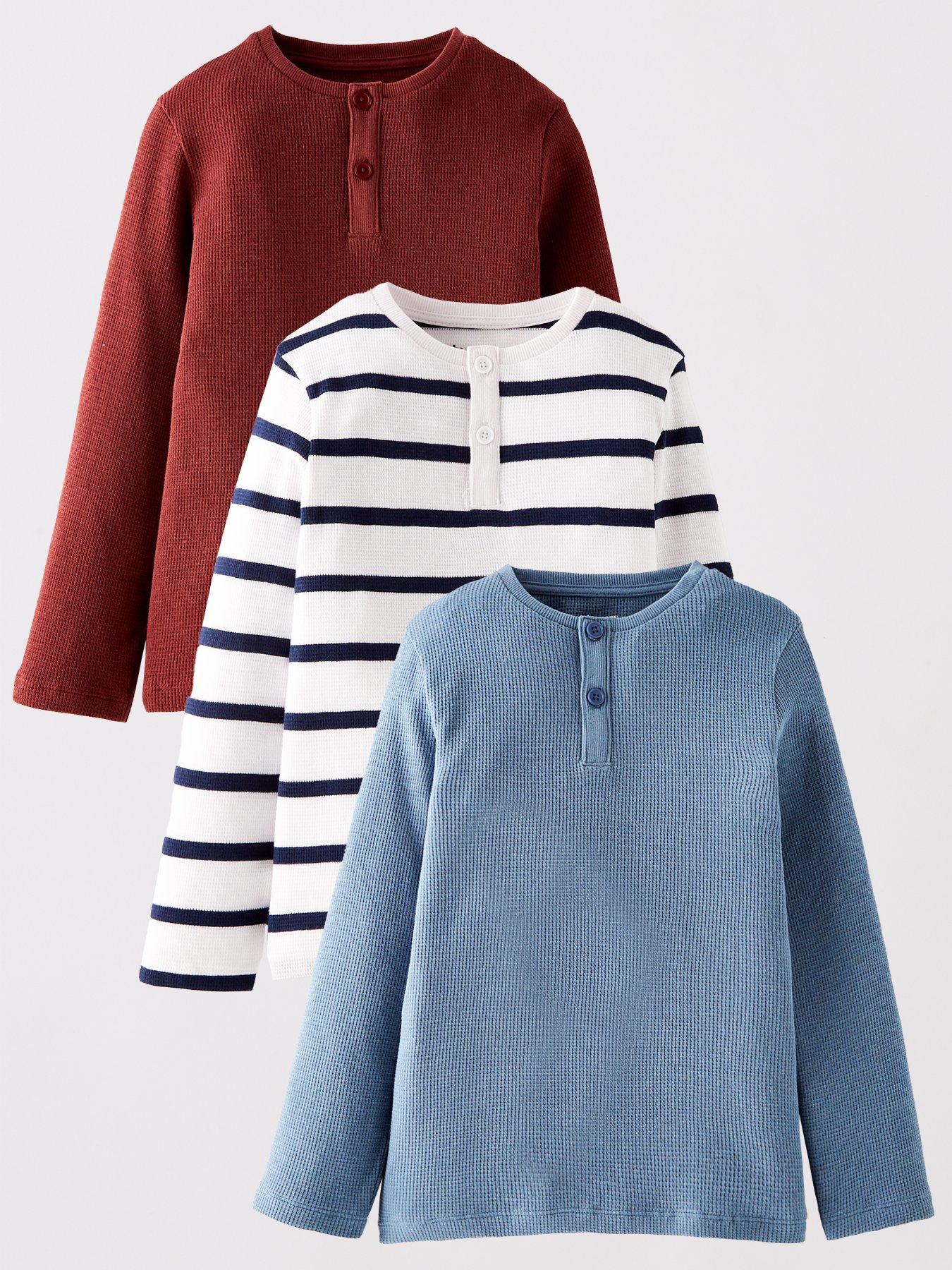 The Very Collection Boys Long Sleeve Button Detail Textured 3 Pack Tops - Multi