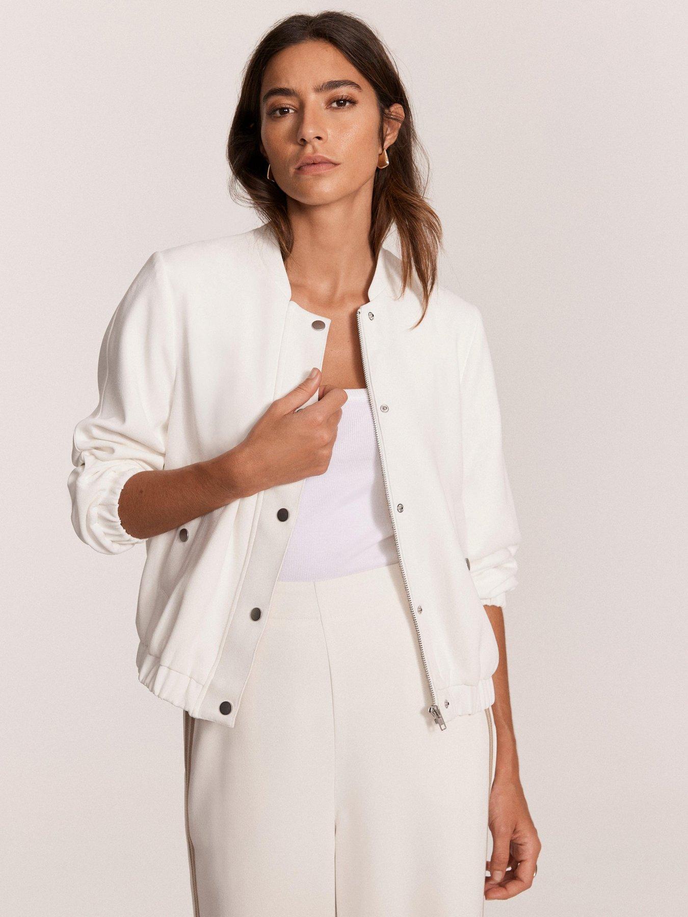 undefined Ivory Bomber Popper Jacket - White