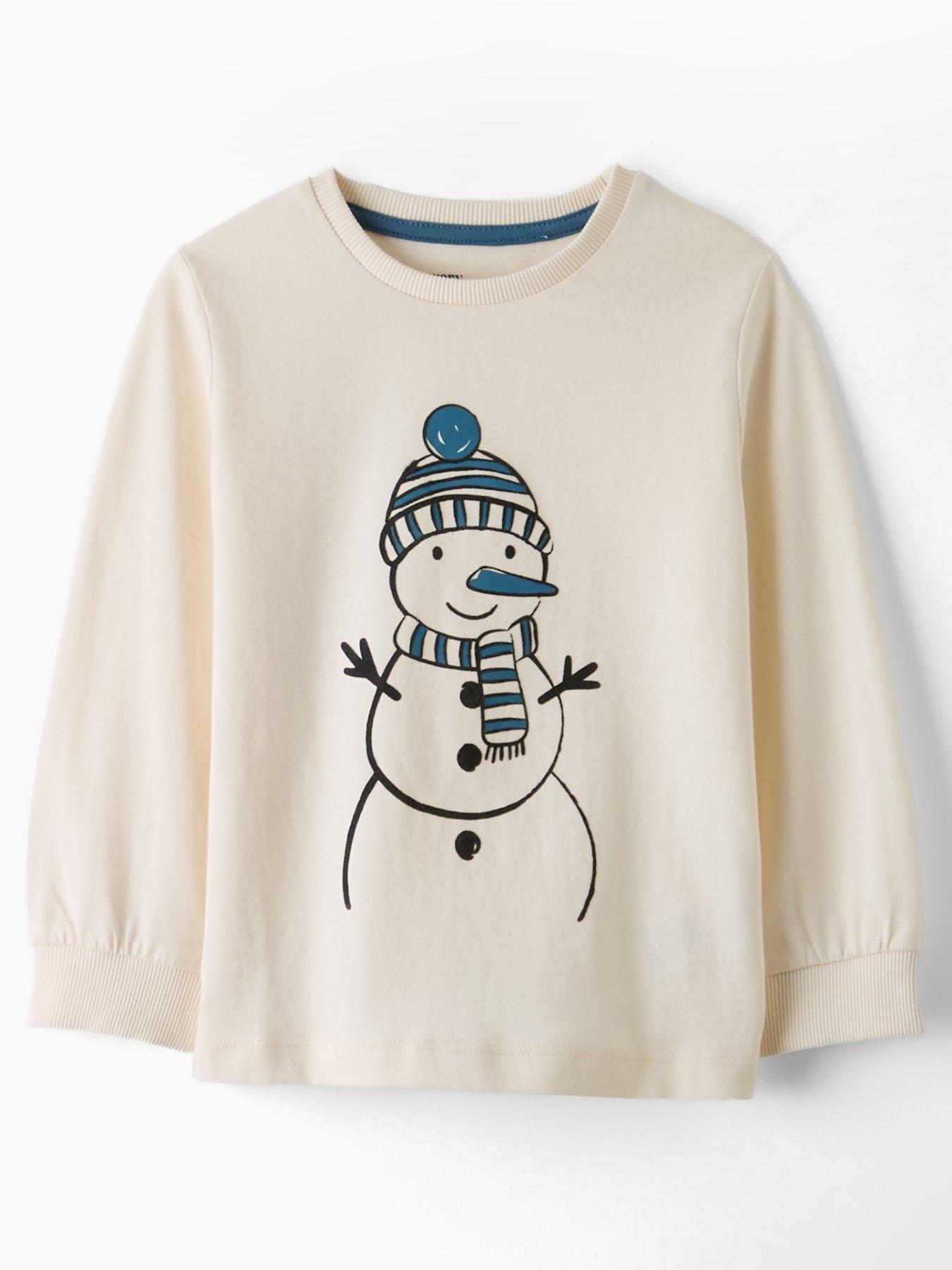 Image 1 of 4 of The Very Collection Boys Festive Snowman Cuff Sleeve T-Shirt - Cream