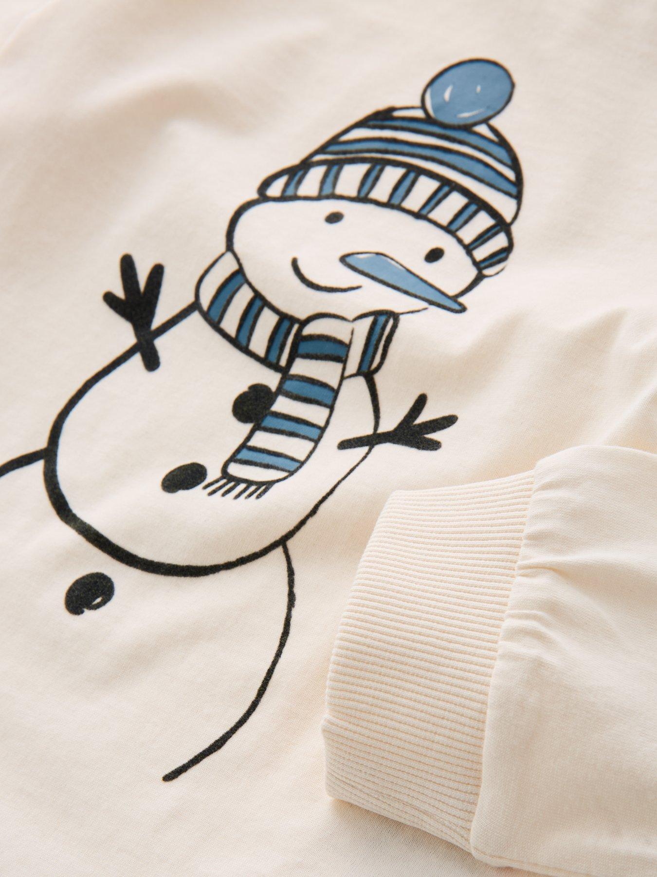 Image 3 of 4 of The Very Collection Boys Festive Snowman Cuff Sleeve T-Shirt - Cream