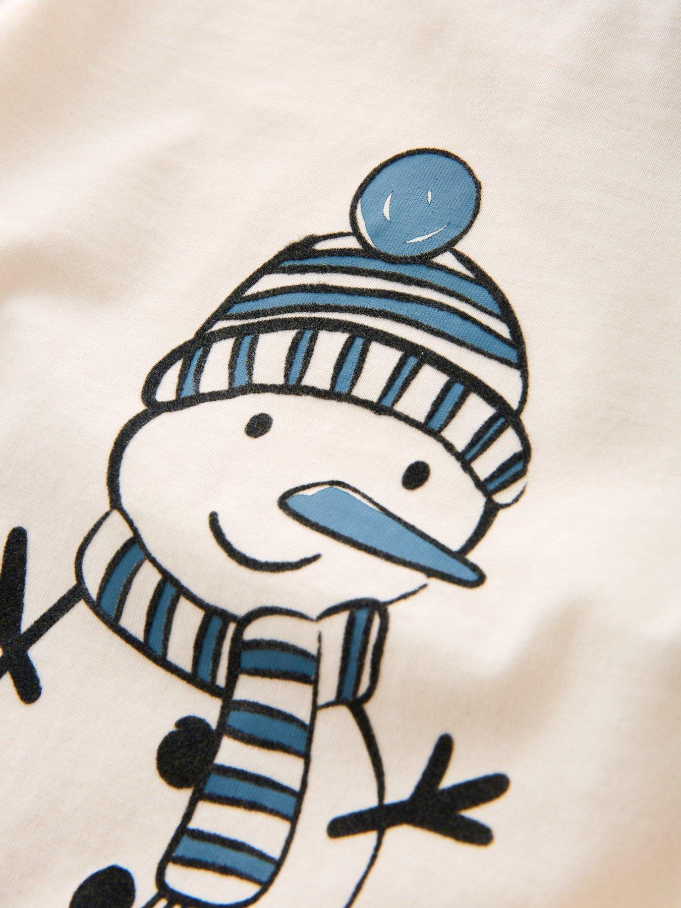 Image 4 of 4 of The Very Collection Boys Festive Snowman Cuff Sleeve T-Shirt - Cream