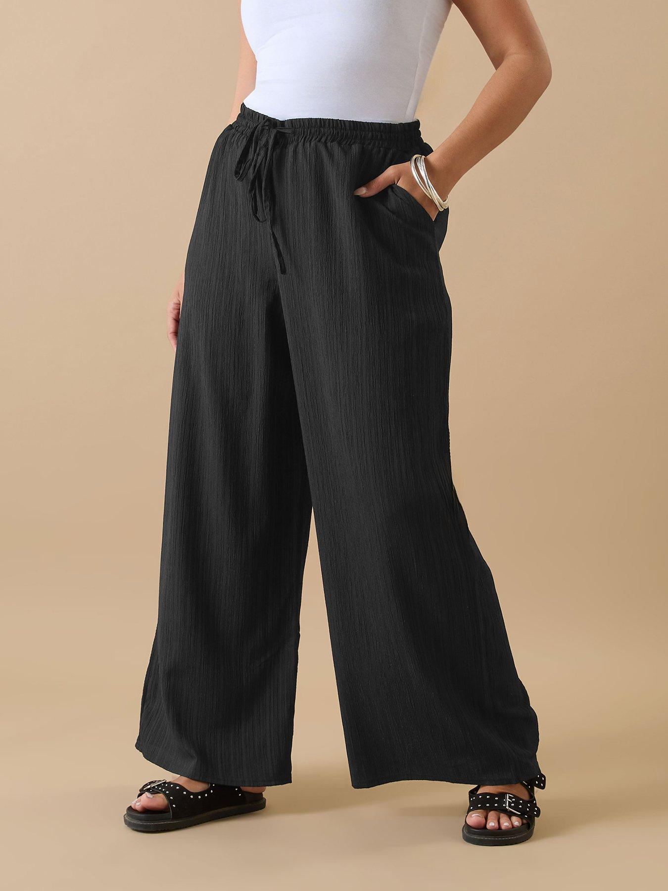 undefined Curve Crinkle Wide Leg Trousers - Black