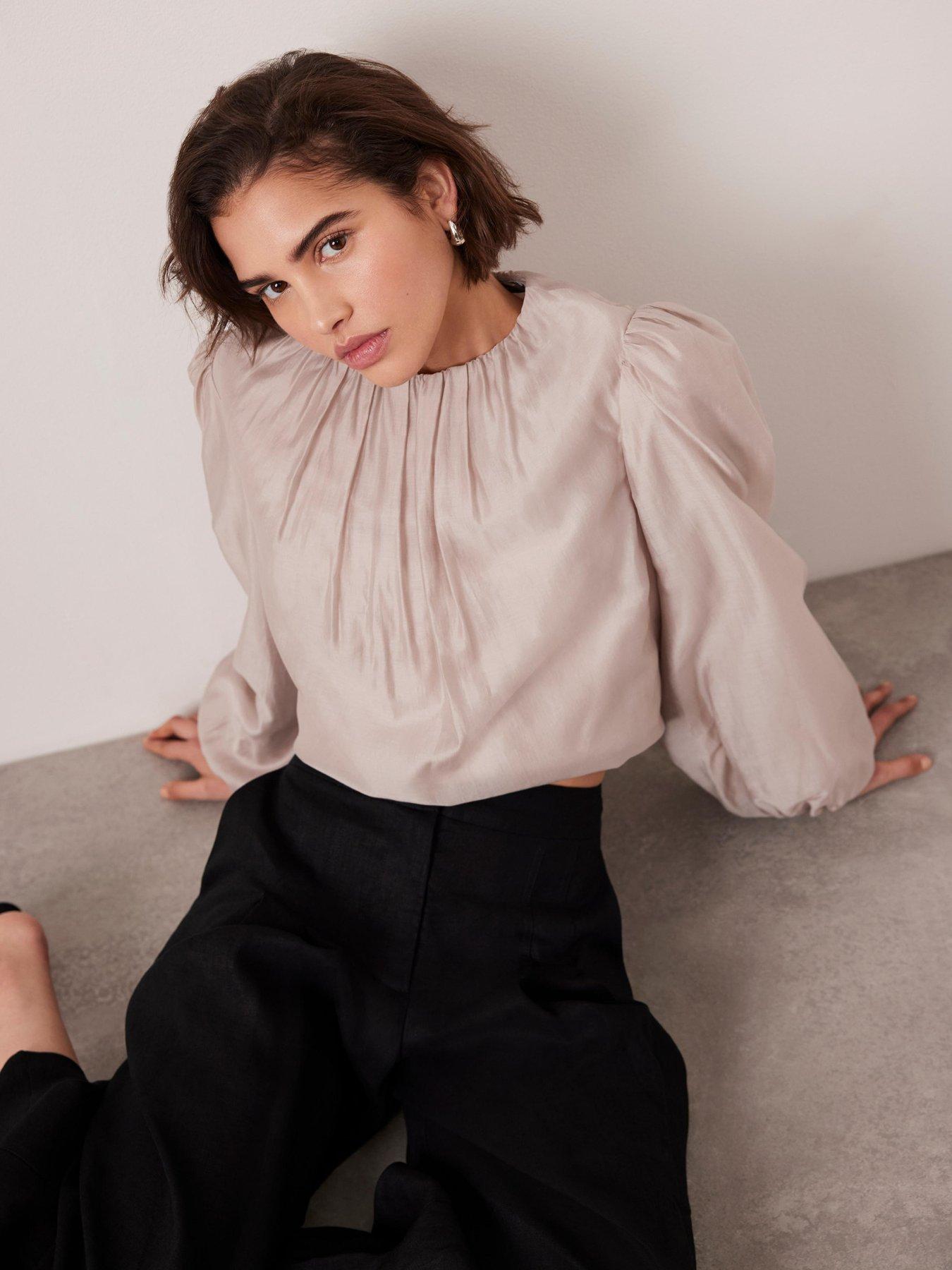 undefined Sheer Puff Sleeve Top - Neutral