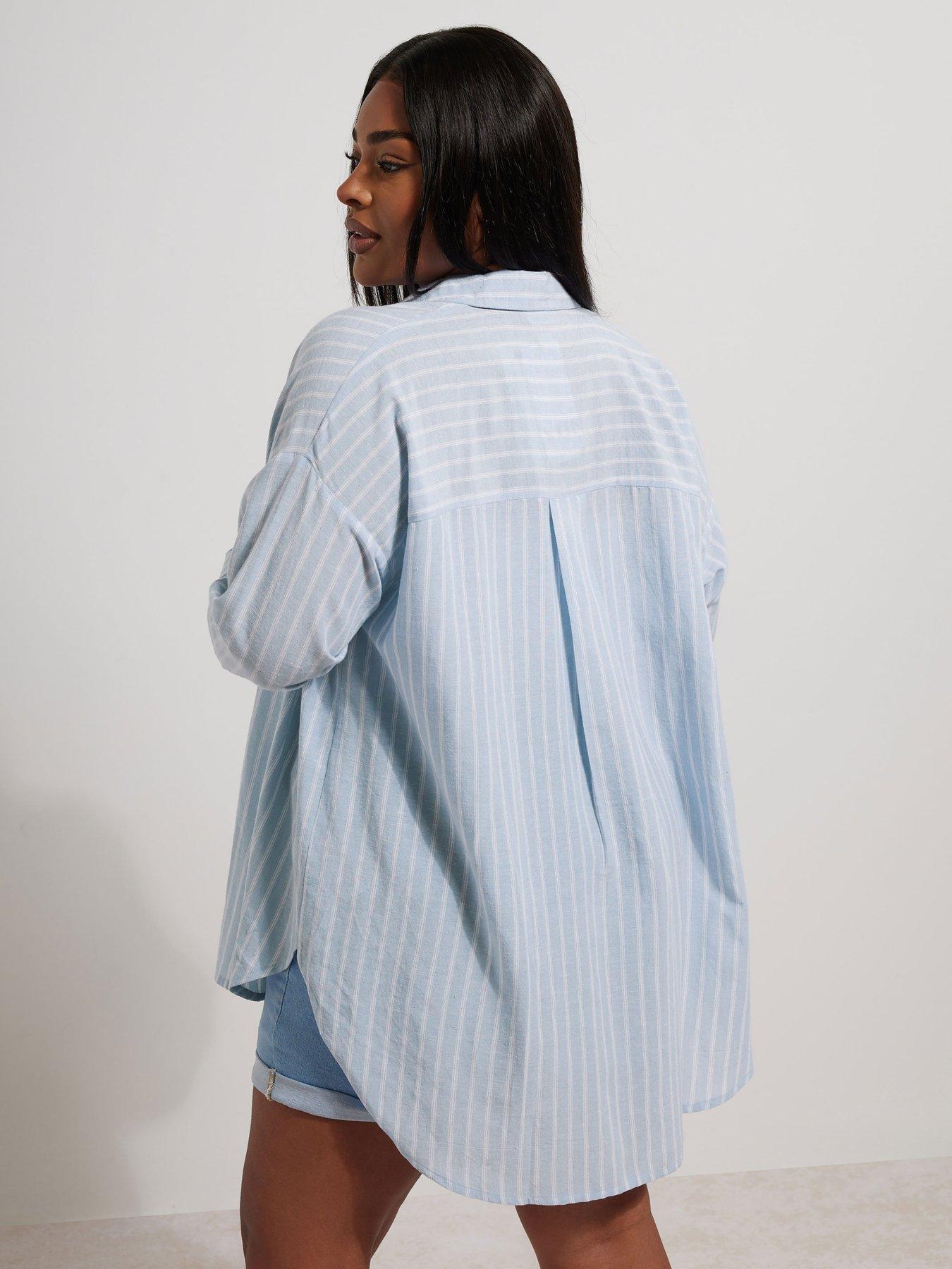  image of yours-curve-long-sleeve-linen-shirt-blue