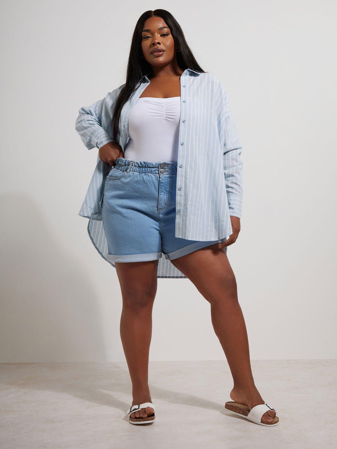  image of yours-curve-long-sleeve-linen-shirt-blue